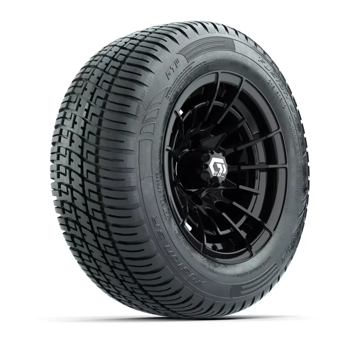 GTW Boost Gloss Black 12 in Wheels with 215/50-R12 Fusion S/R Steel Belt Radial Tires Full Set