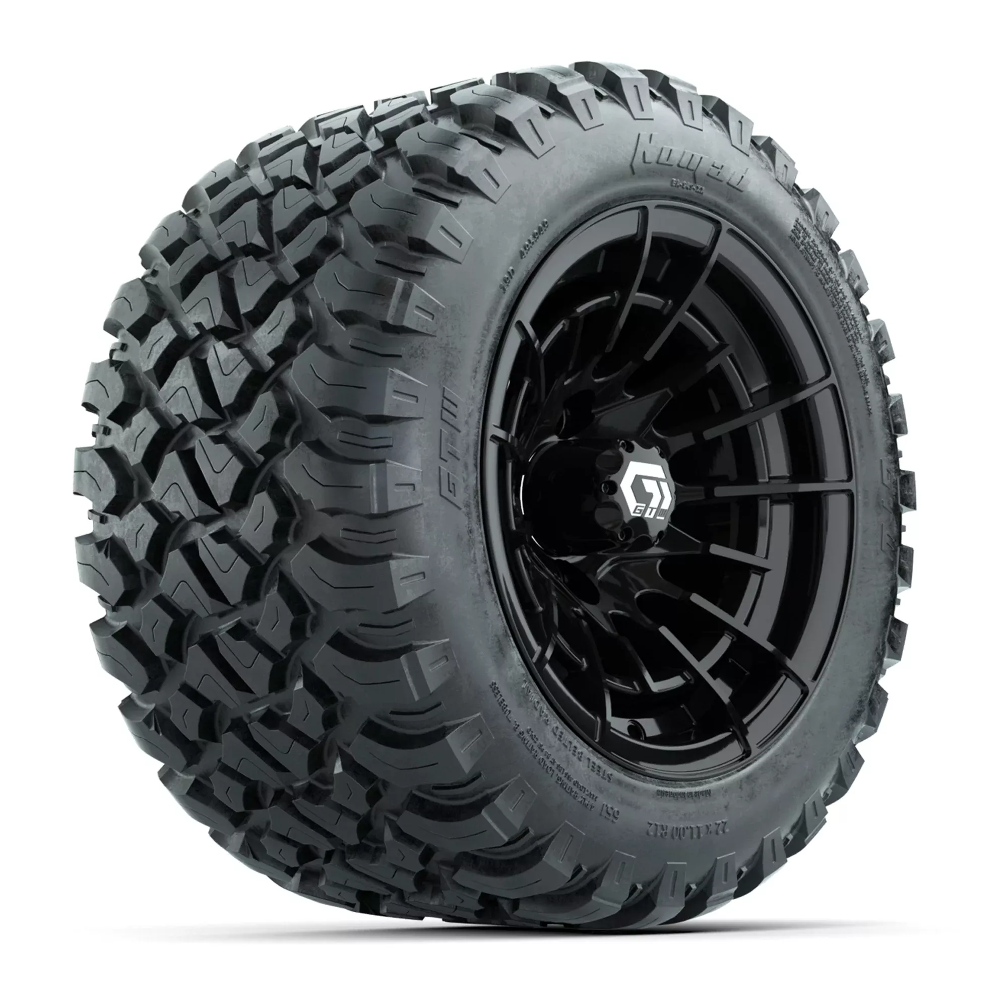 GTW Boost Gloss Black 12 in Wheels with 22X11-R12 Nomad Steel Belt Radial All-Terrain Tires - Full Set