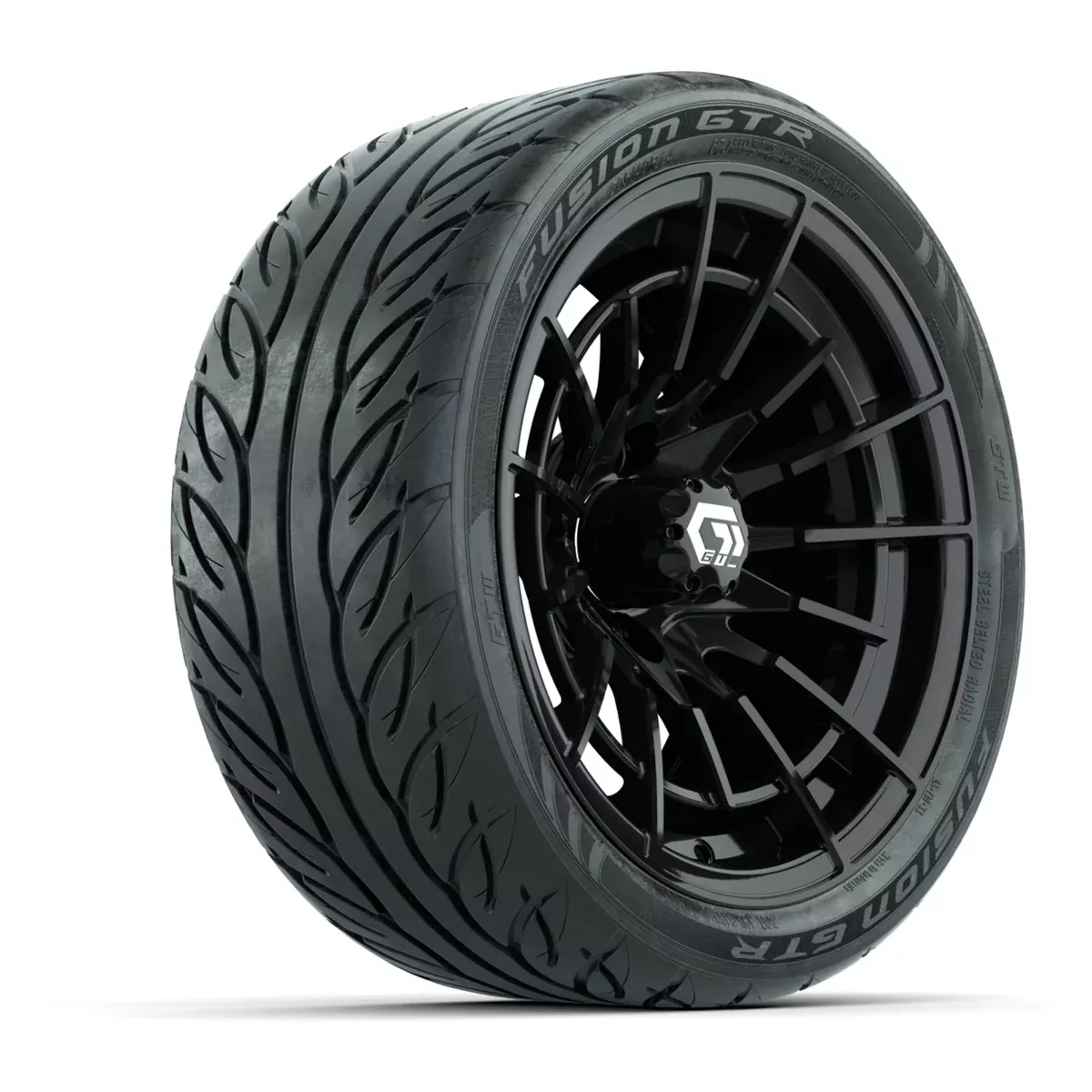 GTW Boost Gloss Black 14 in Wheels with 205/40-R14 Fusion GTR Steel Belted Street Tires Full Set