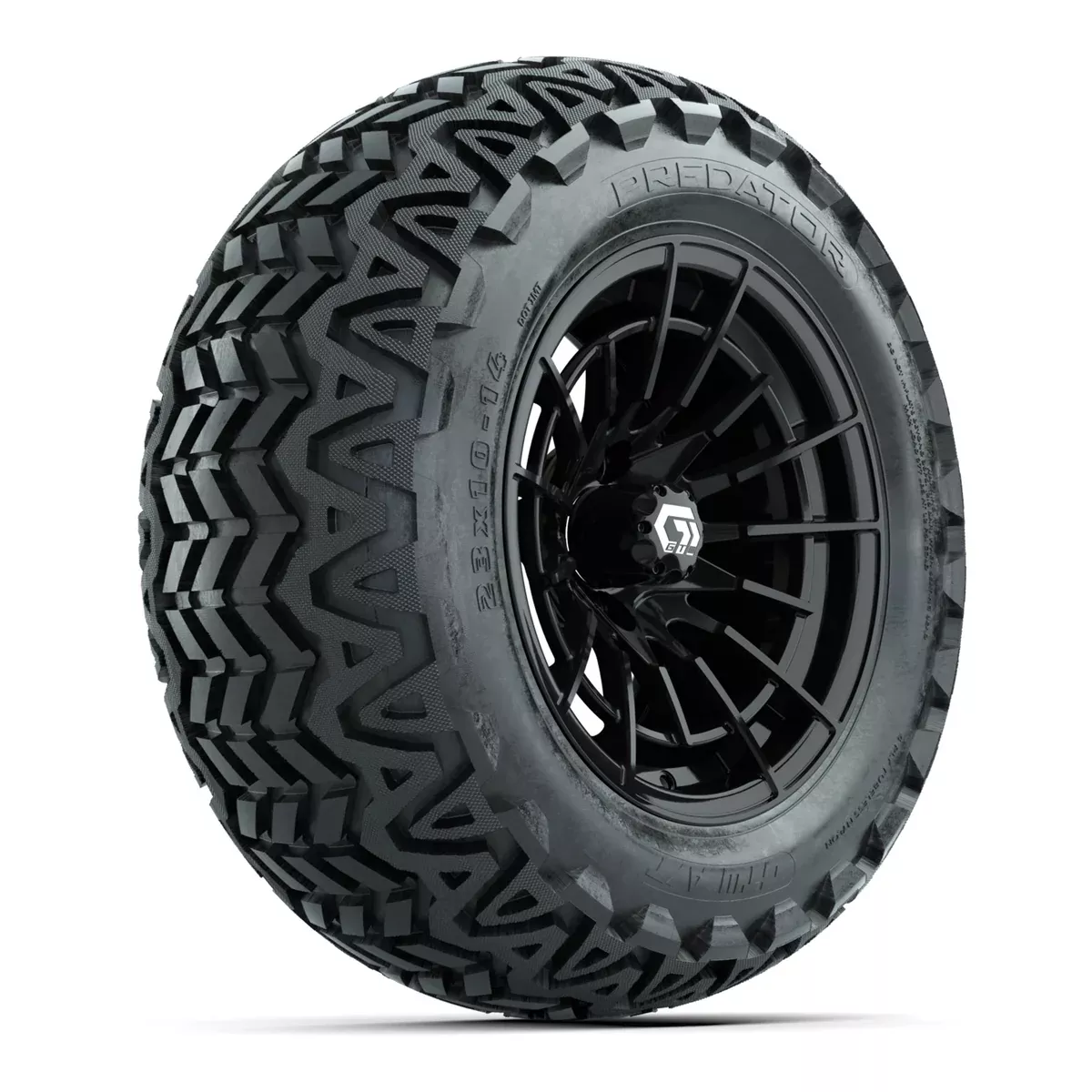 GTW Boost Gloss Black 14 in Wheels with 23x10-14 Predator All-Terrain Tires Full Set