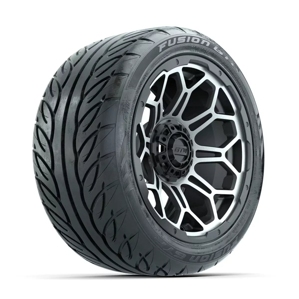 GTW Bravo Machined/Matte Grey 14 in Wheels with 225/40-R14 Fusion GTR Street Tires Full Set