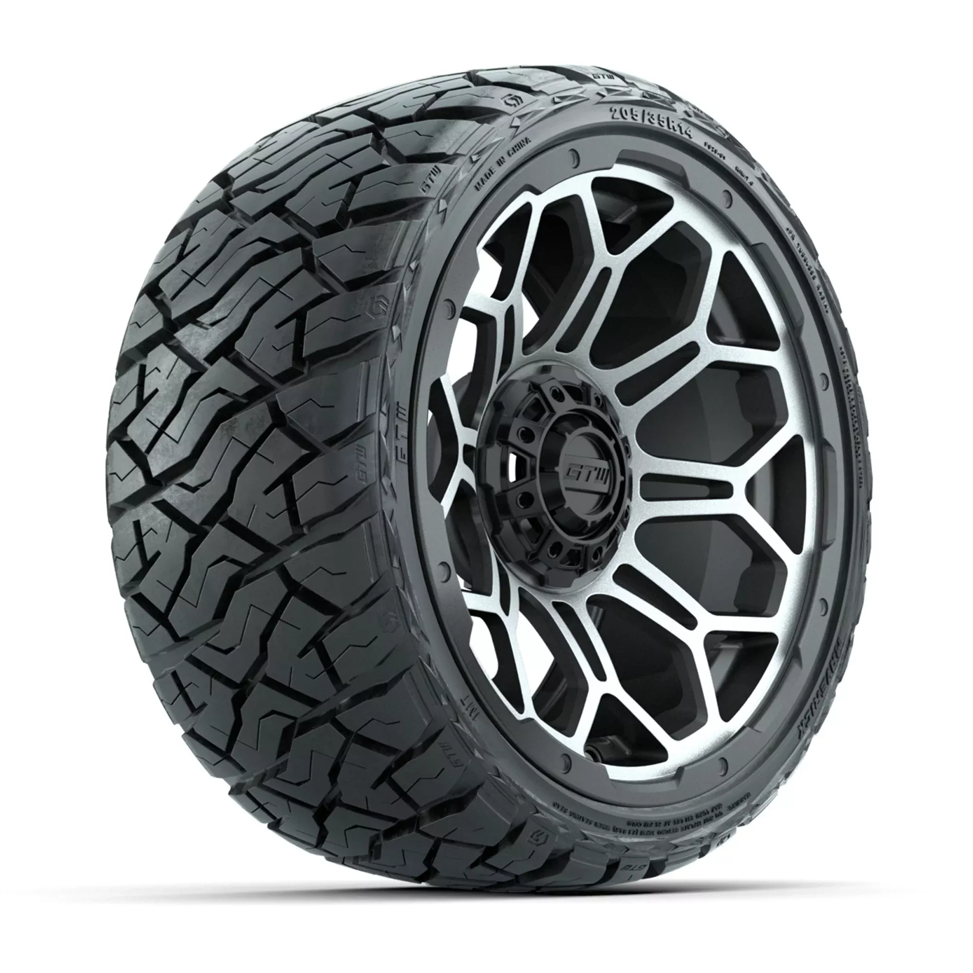GTW Bravo Matte Gray/Machined 14 in Wheels with 205/35-R14 Maverick Low-Profile All-Terrain Tires - Full Set