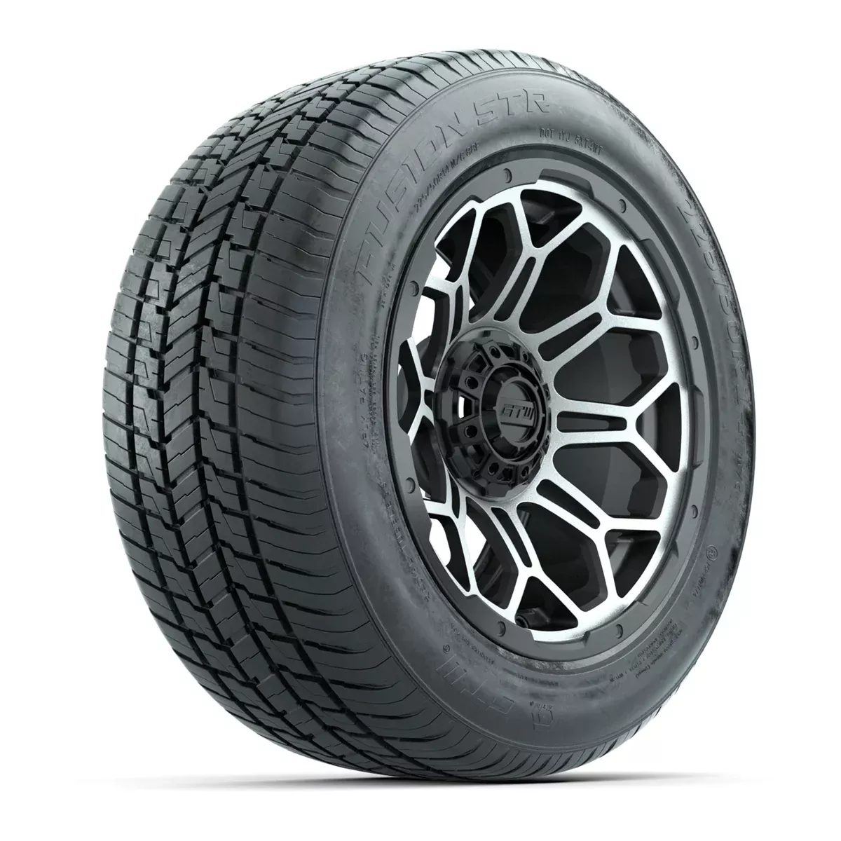 GTW Bravo Matte Gray and Machined 14" Wheels with 225/50-R14 Fusion STR DOT Approved Street Tires - Full Set