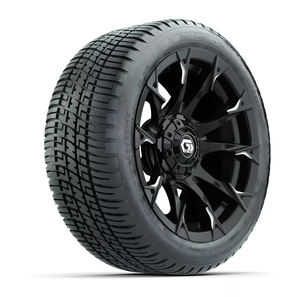 GTW Diablo Gloss Black/Machined 14 in Wheels with 205/30-14 Fusion Street Tires Full Set