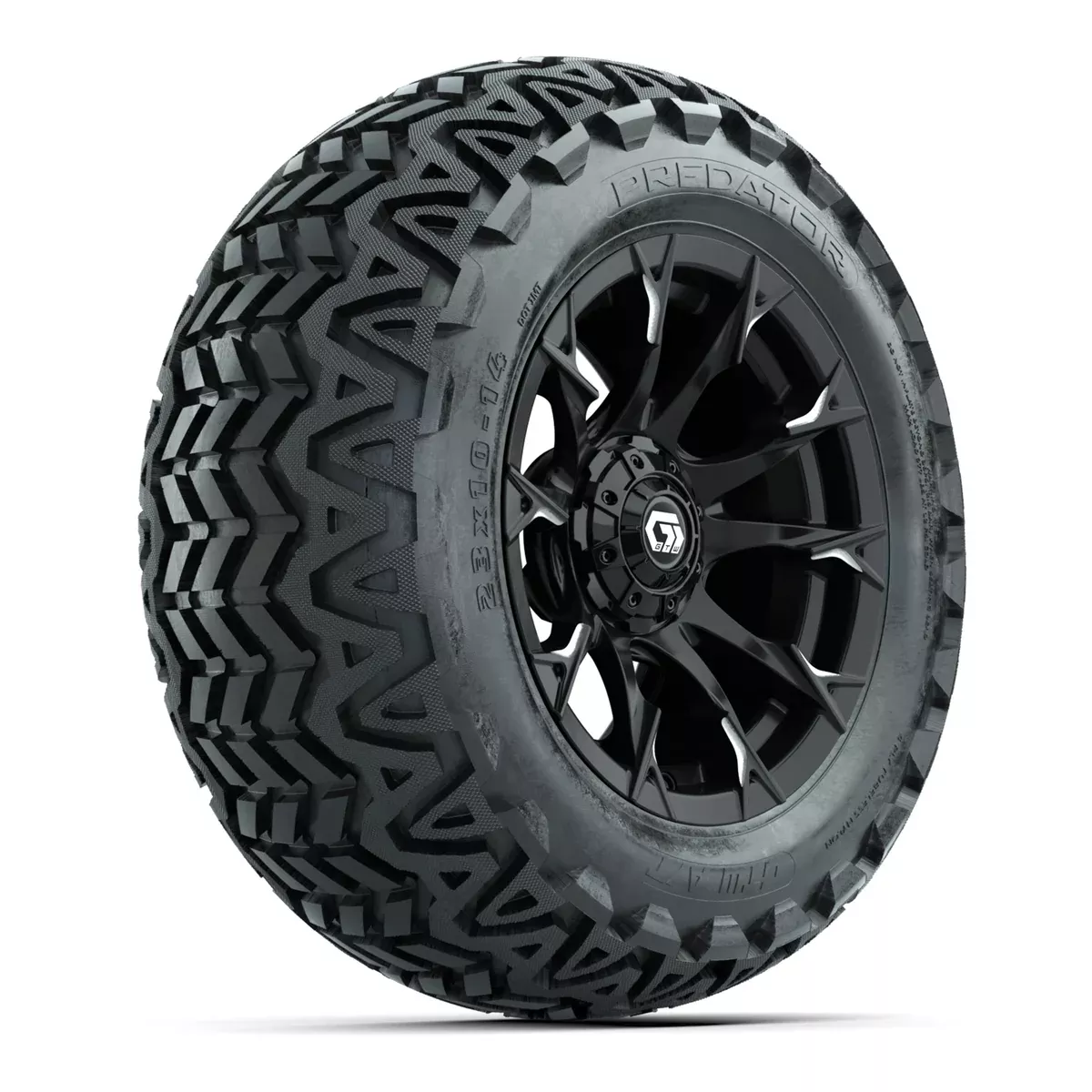 GTW Diablo Gloss Black/Machined 14 in Wheels with 23x10-14 Predator All-Terrain Tires Full Set