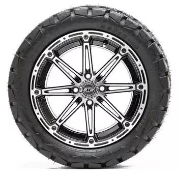 GTW Element Black and Machined Wheels with 22in Timberwolf Mud Tires – 14 Inch