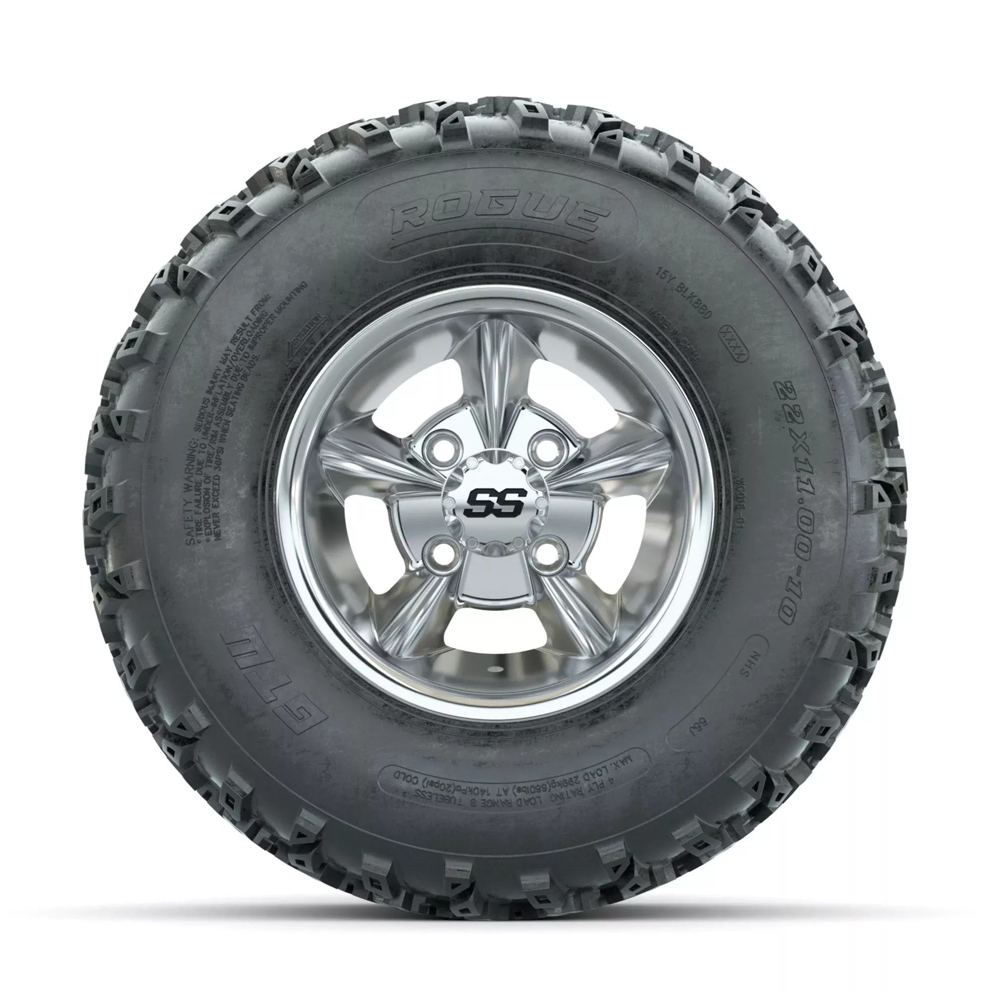 GTW Godfather Chrome 10 in Wheels with 22x11.00-10 Rogue All Terrain Tires Full Set