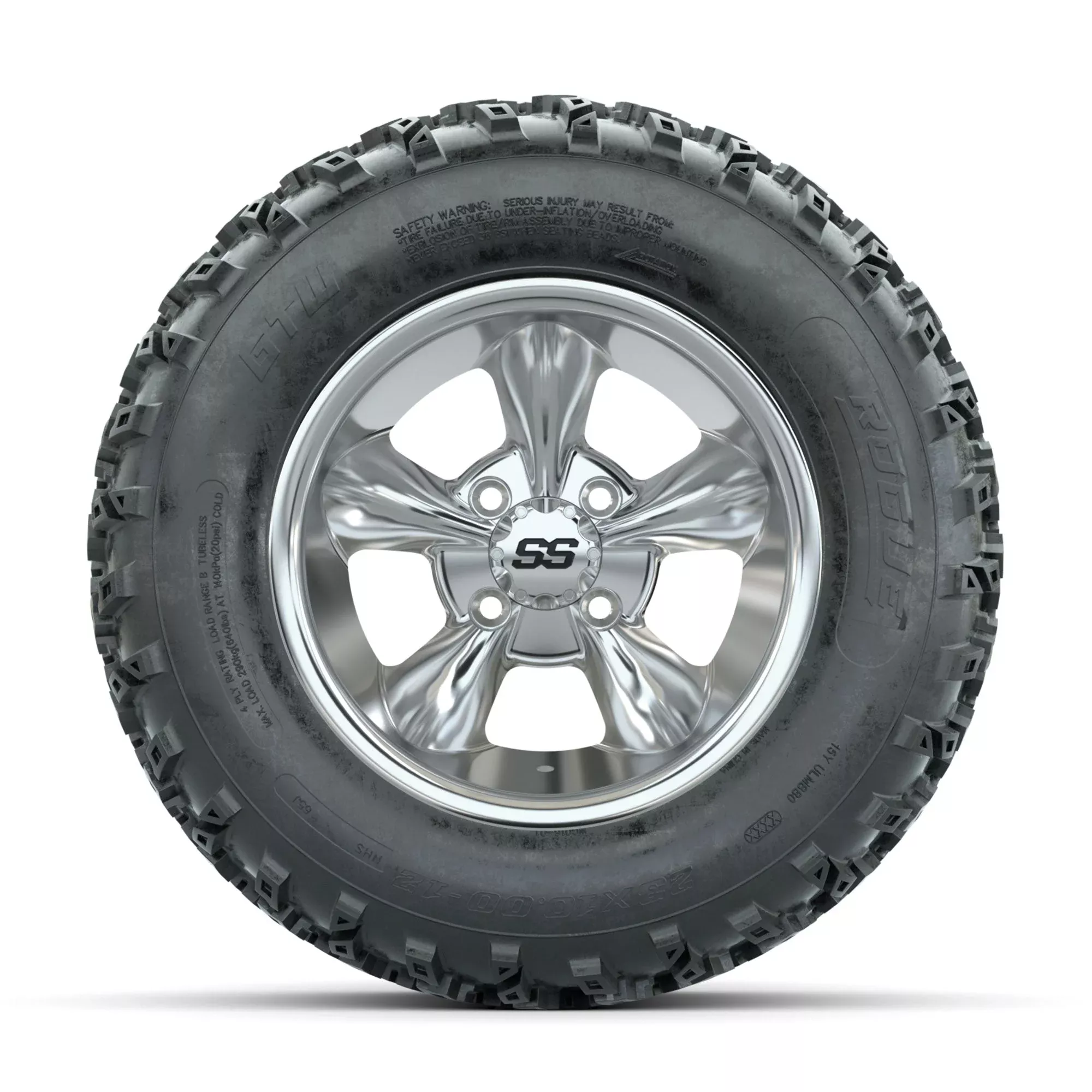 GTW Godfather Chrome 12 in Wheels with 23x10.00-12 Rogue All Terrain Tires Full Set