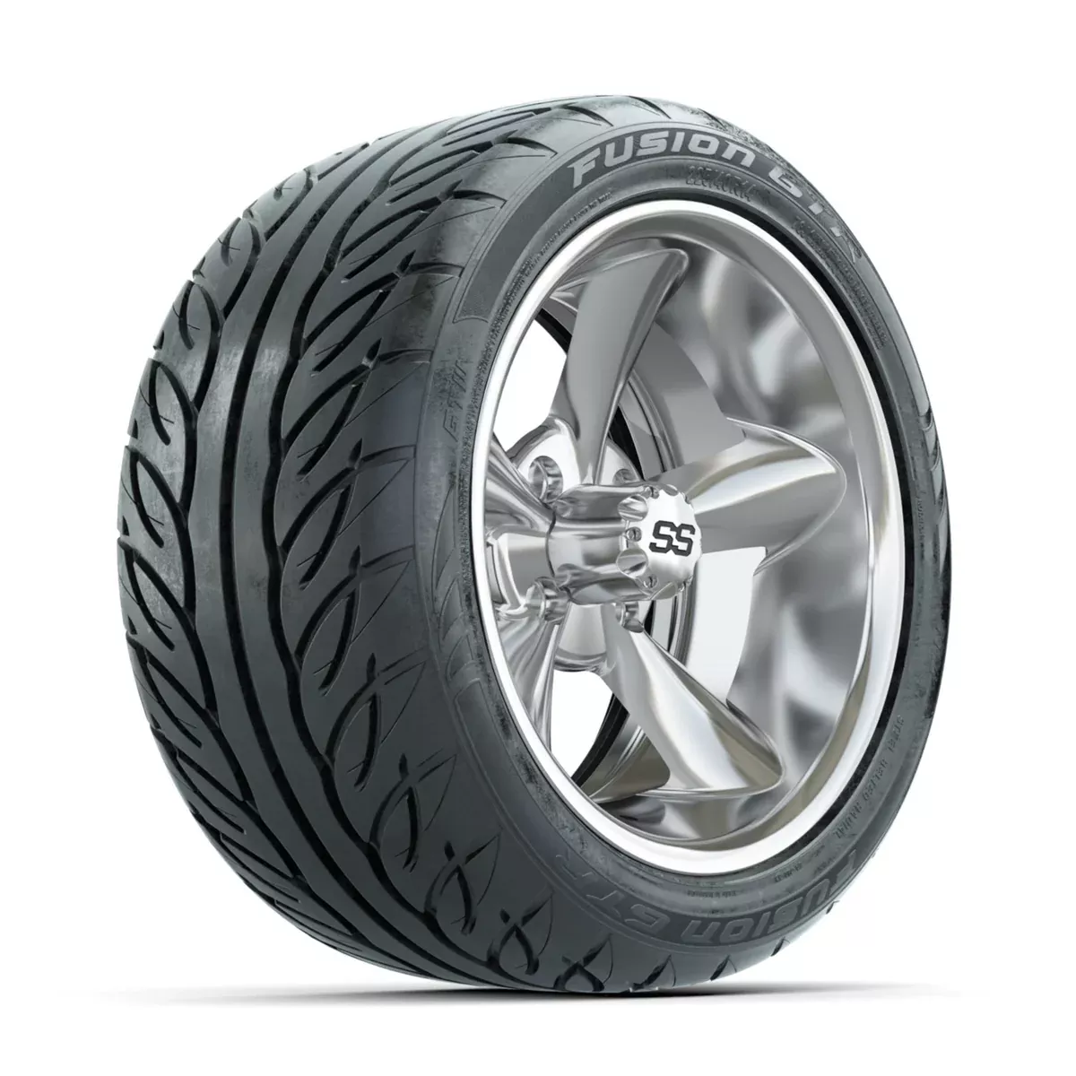 GTW Godfather Chrome 14 in Wheels with 225/40-R14 Fusion GTR Street Tires Full Set
