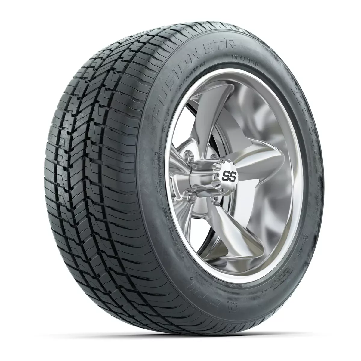GTW Godfather Chrome 14" Wheels with 225/50-R14 Fusion STR DOT Approved Street Tires - Full Set