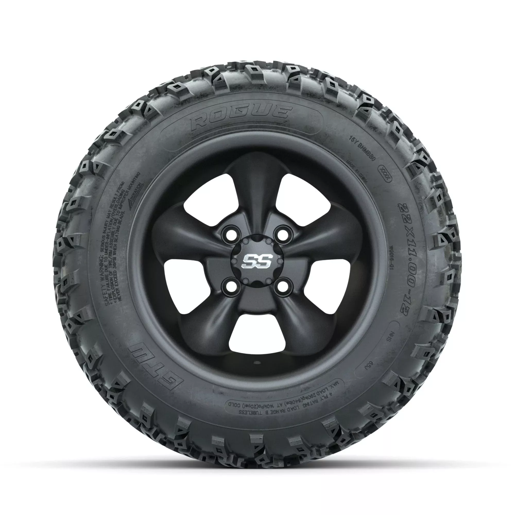 GTW Godfather Matte Grey 12" Wheels with 22x11.00-12 Rogue All Terrain Tires Full Set