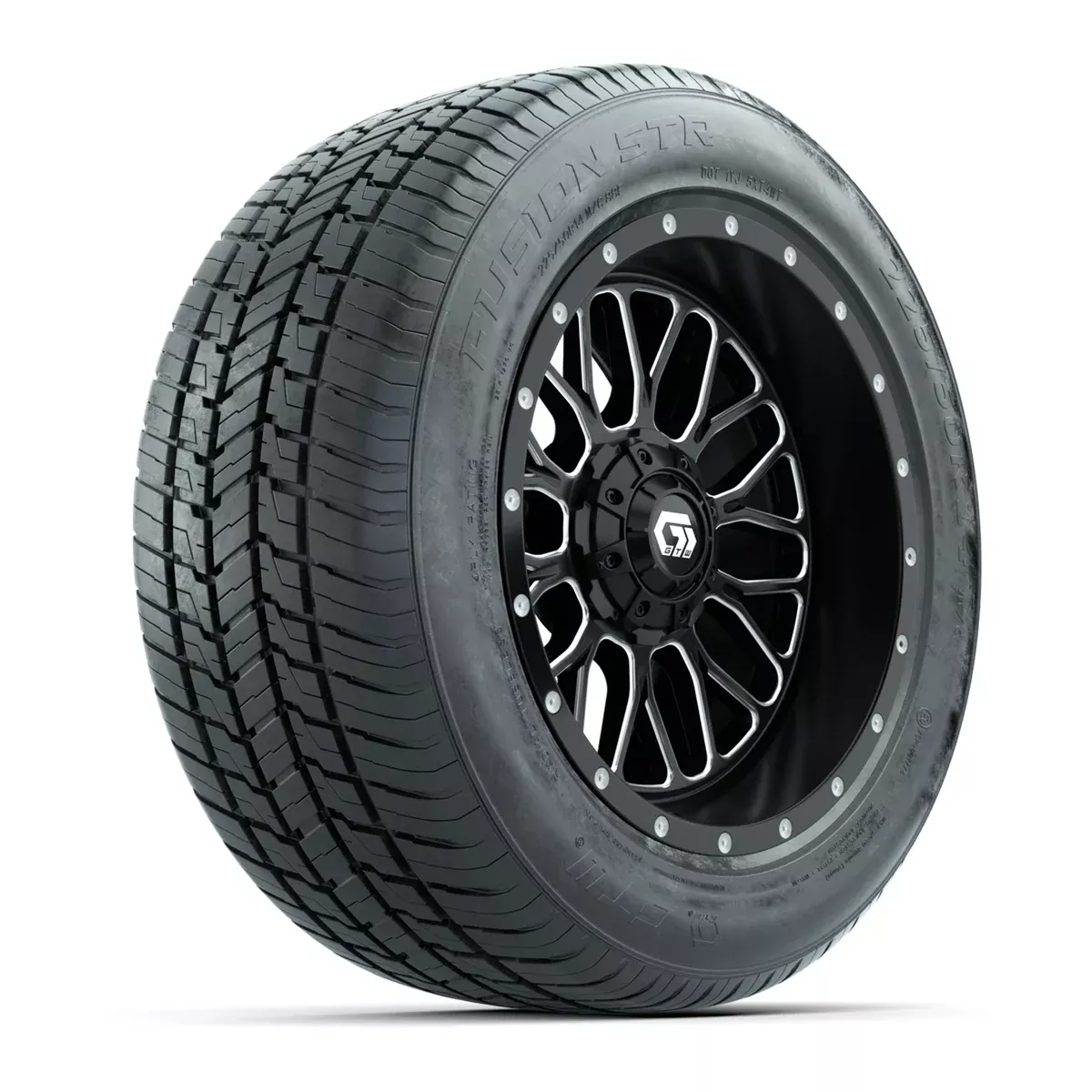 GTW Helix Black and Machined 14" Wheels with 225/50-R14 Fusion STR DOT Approved Street Tires - Full Set