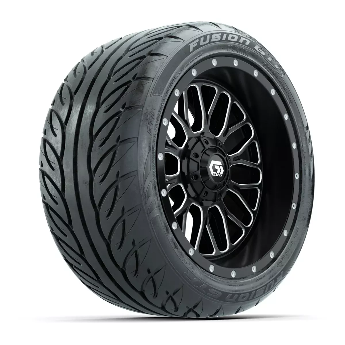 GTW Helix Machined/Black 14 in Wheels with 225/40-R14 Fusion GTR Street Tires Full Set