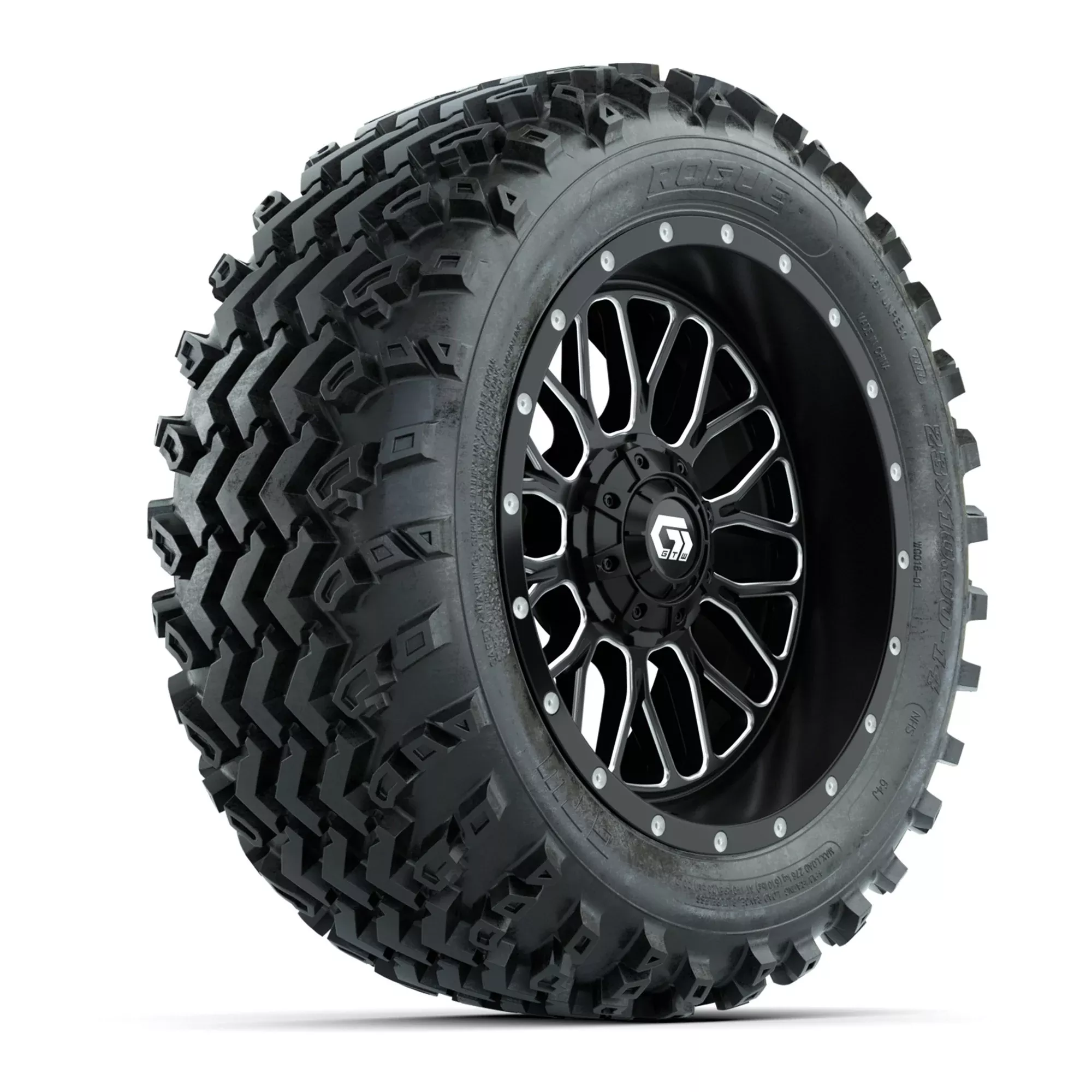 GTW Helix Machined/Black 14 in Wheels with 23x10.00-14 Rogue All Terrain Tires Full Set