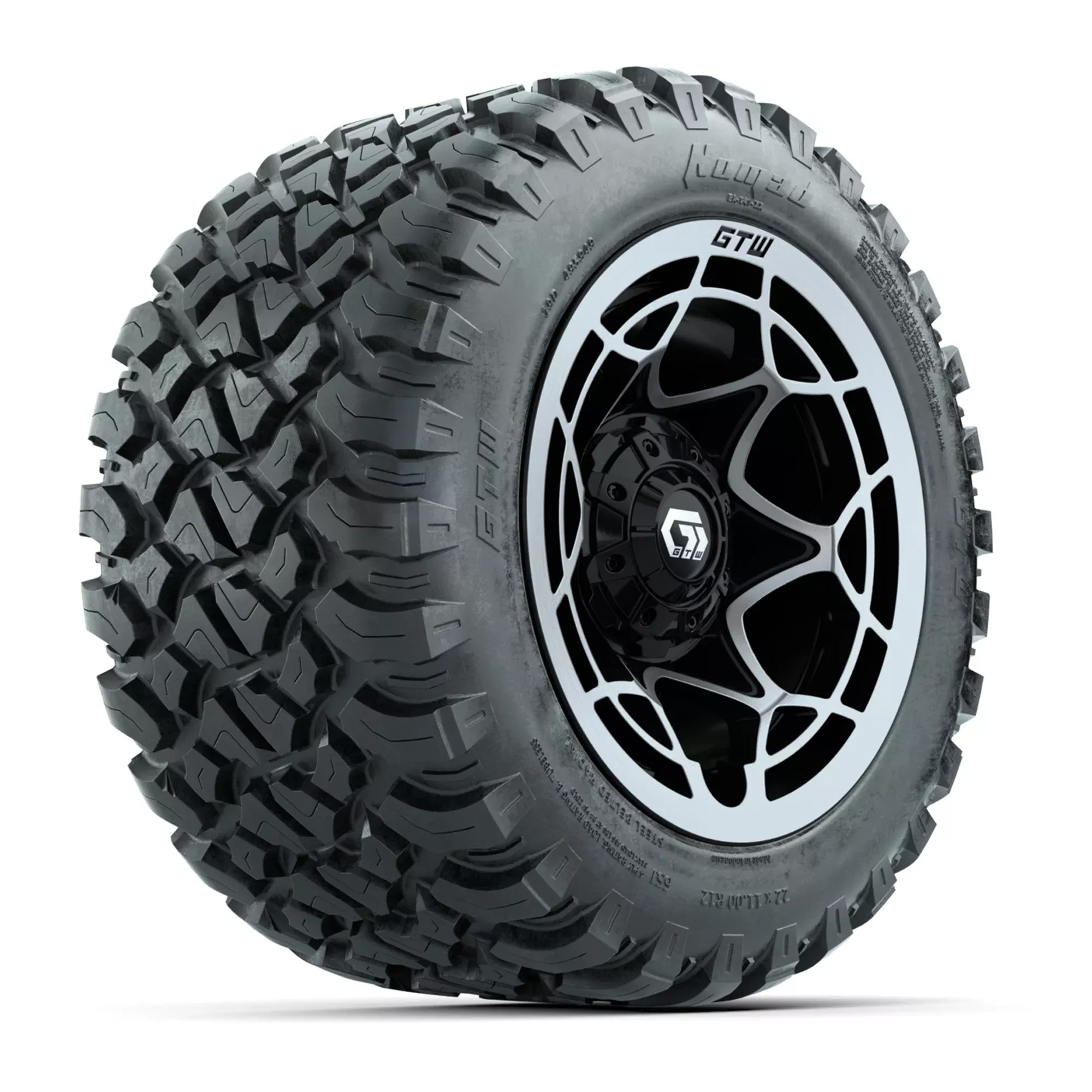 GTW Nexus Black with Silver Face 12 in Wheels with 22X11-R12 Nomad Steel Belt Radial All-Terrain Tires - Full Set