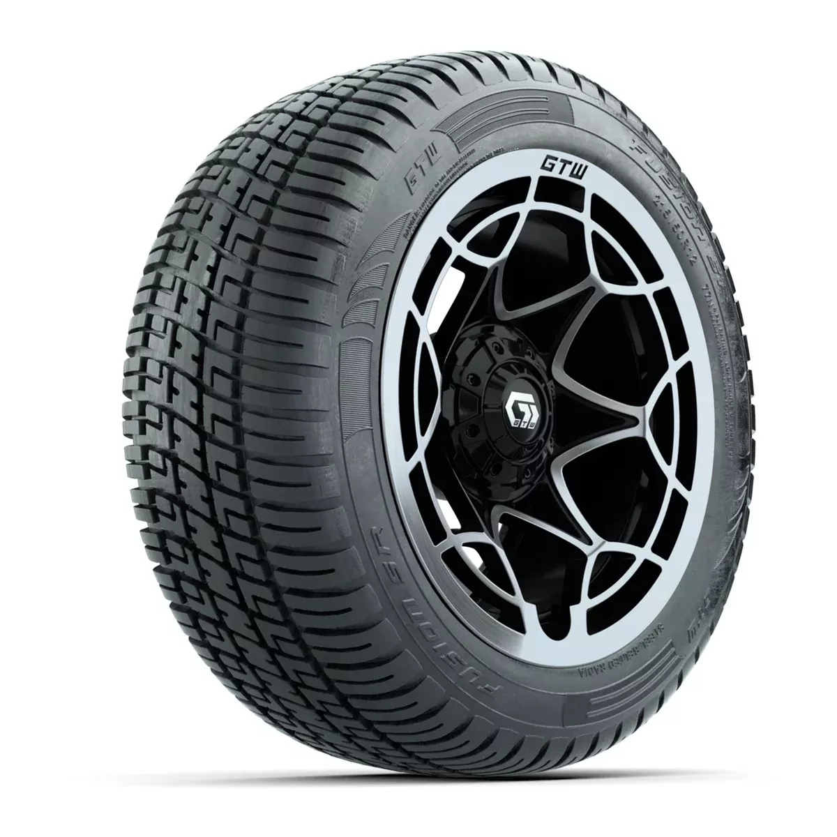 GTW Nexus Gloss Black 12 in Wheels with 215/50-R12 Fusion S/R Steel Belt Radial Tires Full Set