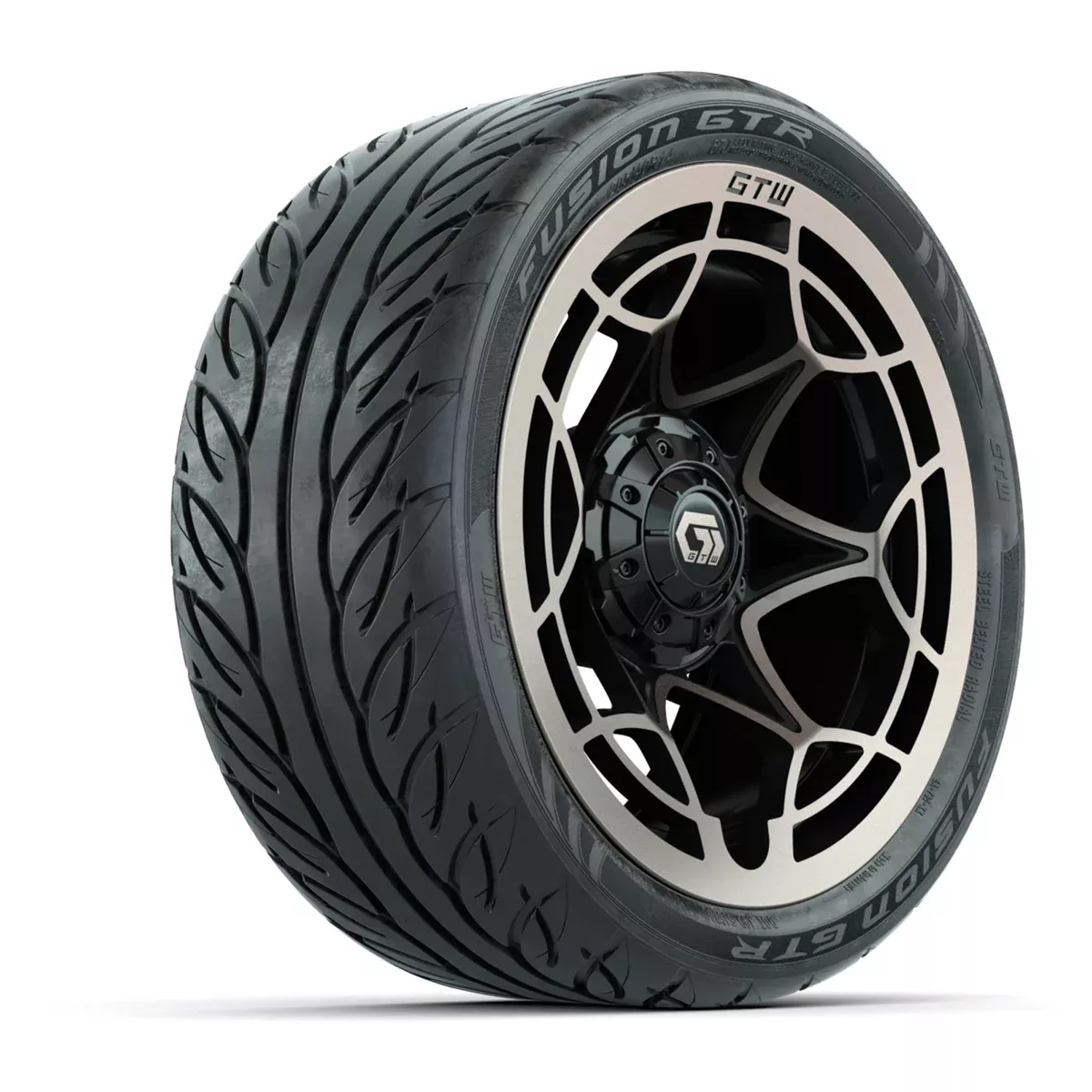 GTW Nexus Gloss Black/Bronze 14 in Wheels with 205/40-R14 Fusion GTR Steel Belted Street Tires Full Set