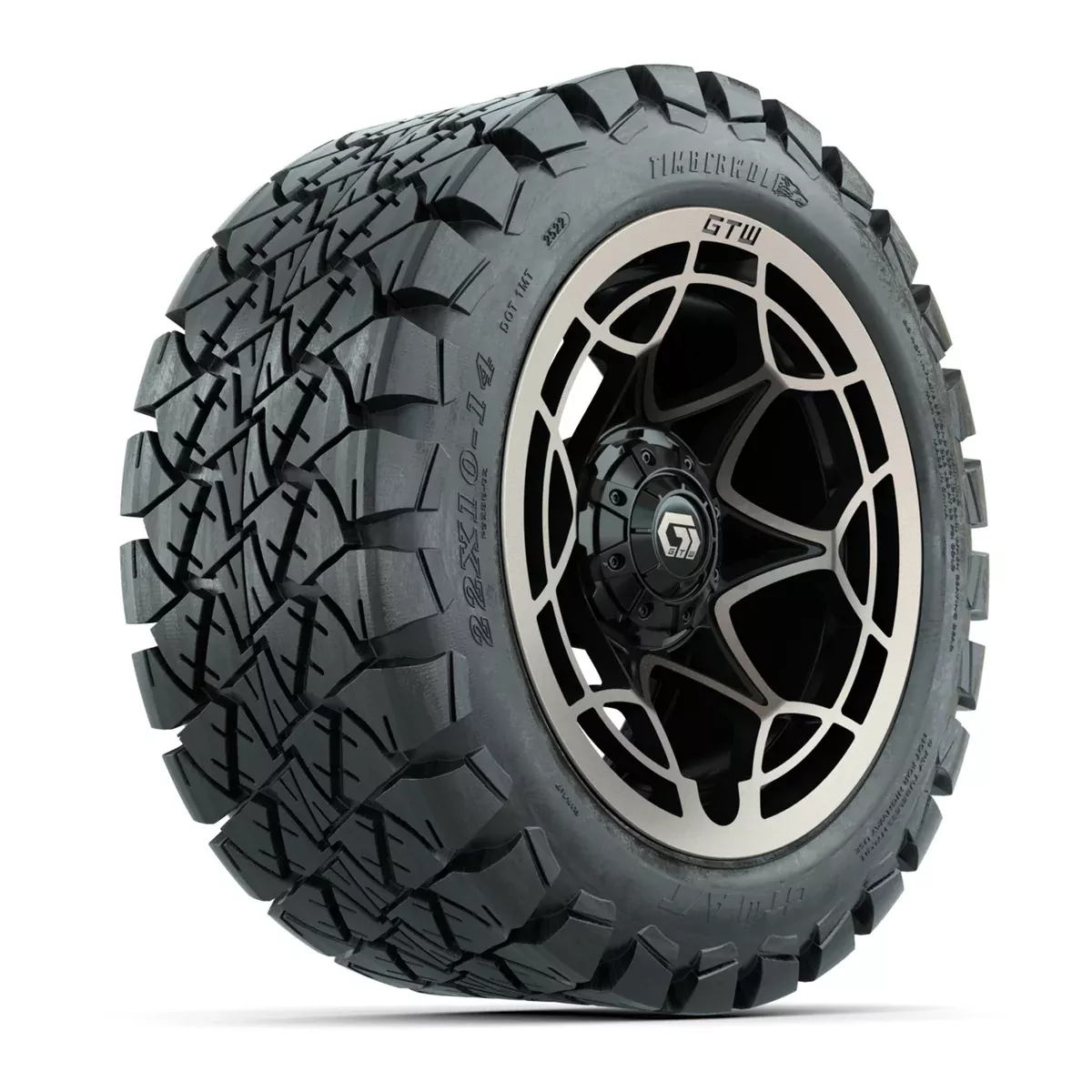 GTW Nexus Gloss Black/Bronze 14 in Wheels with 22x10-14 Timberwolf All-Terrain Tires Full Set
