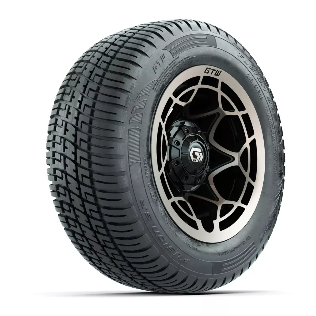 GTW Nexus Gloss Black/Satin Bronze 12 in Wheels with 215/50-R12 Fusion S/R Steel Belt Radial Tires Full Set