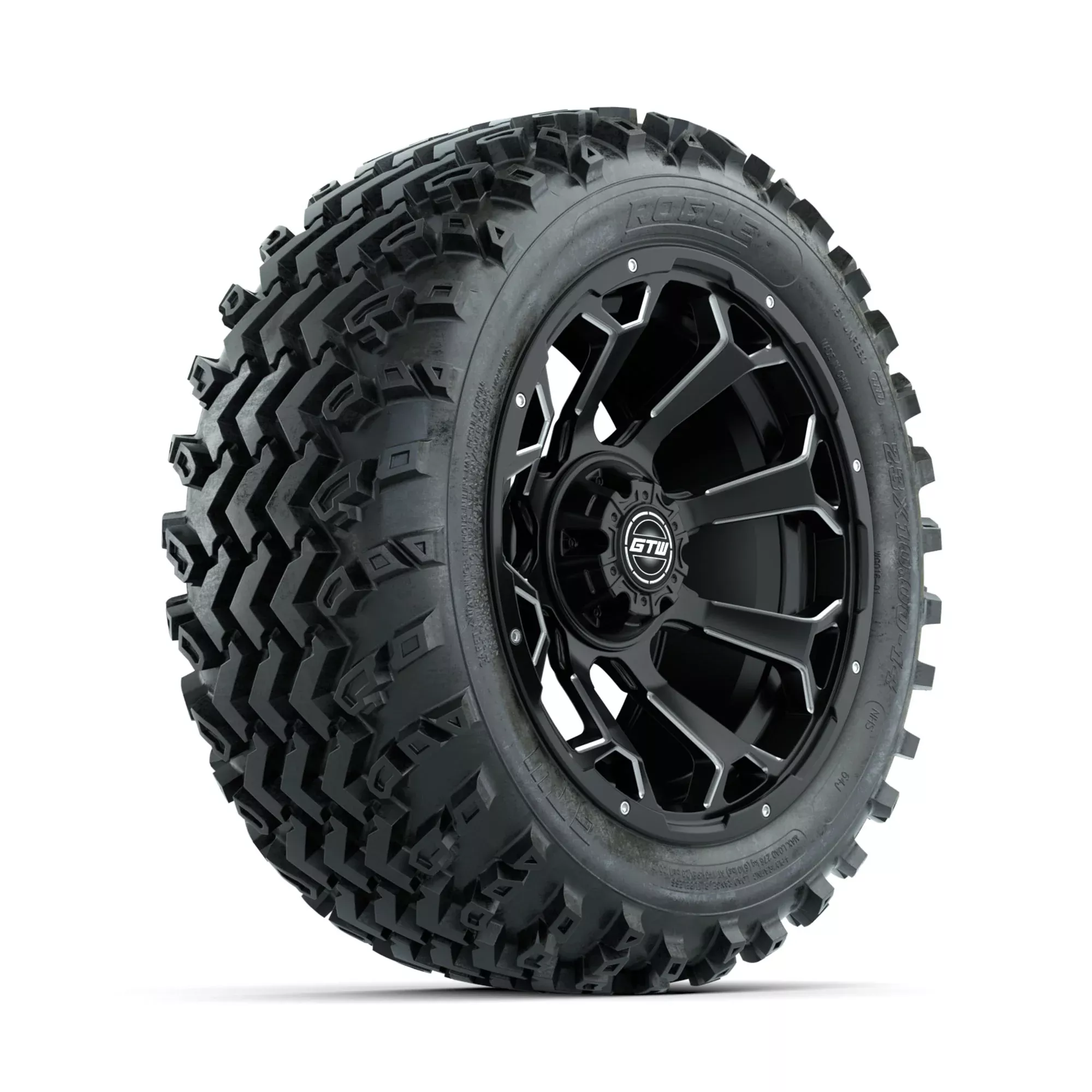 GTW Raven Ball Milled/Matte Black 14 in Wheels with 23x10.00-14 Rogue All Terrain Tires Full Set