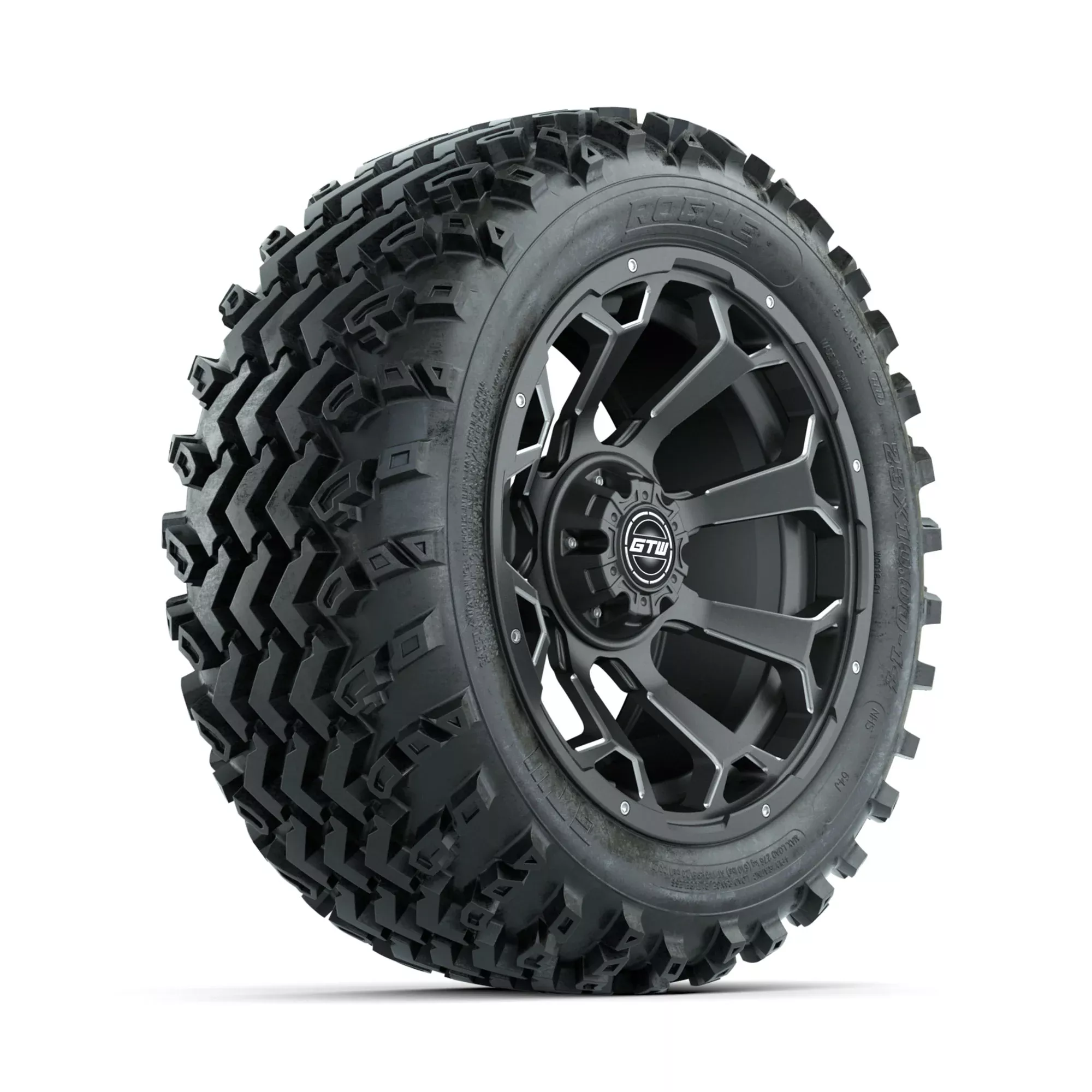 GTW Raven Ball Milled/Matte Grey 14 in Wheels with 23x10.00-14 Rogue All Terrain Tires Full Set