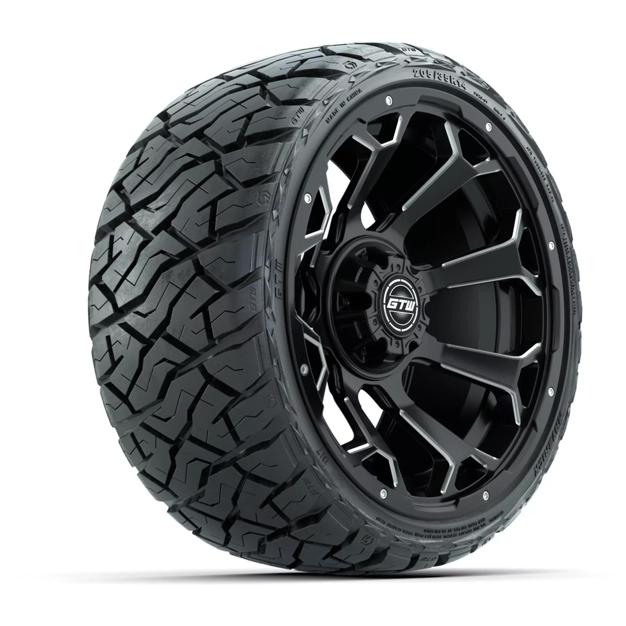 GTW Raven Matte Black 14" Wheels with 205/35-R14 Maverick Low-Profile All-Terrain Tires – Full Set