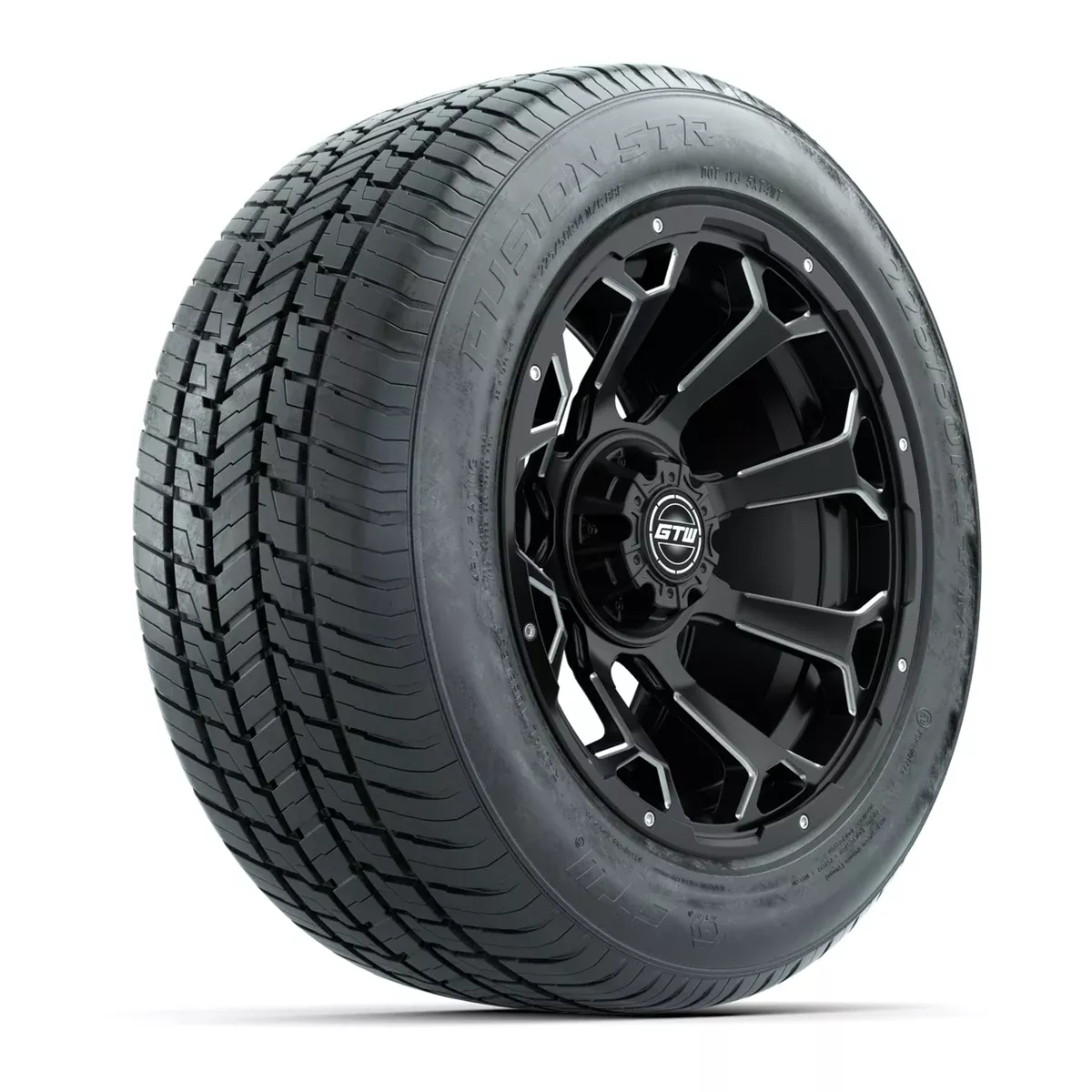 GTW Raven Matte Black and Ball Milled 14" Wheels with 225/50-R14 Fusion STR DOT Approved Street Tires - Full Set