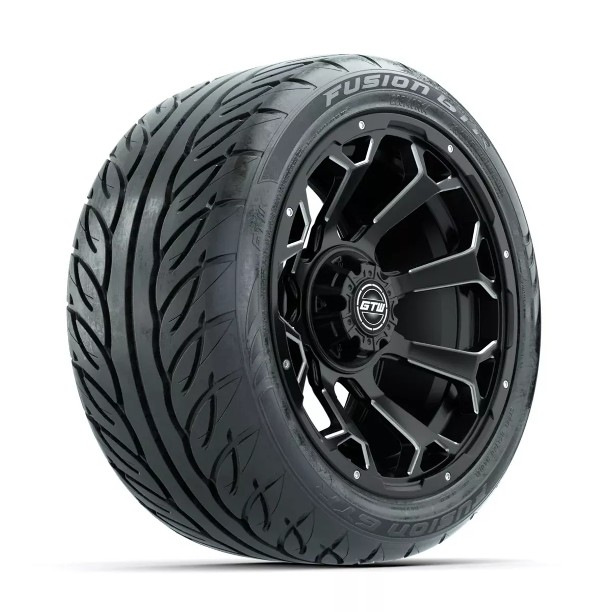 GTW Raven Off-Road Matte Black/Ball Milled 14 in Wheels with 225/40-R14 Fusion GTR Street Tires Full Set