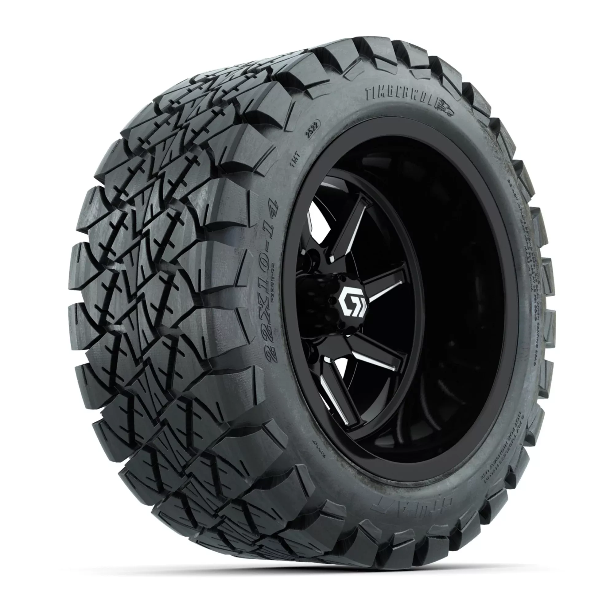 GTW Reaper Black & Machined 14" Golf Cart Wheels & 22X10-14 Timberwolf A/T Tires – Set of 4