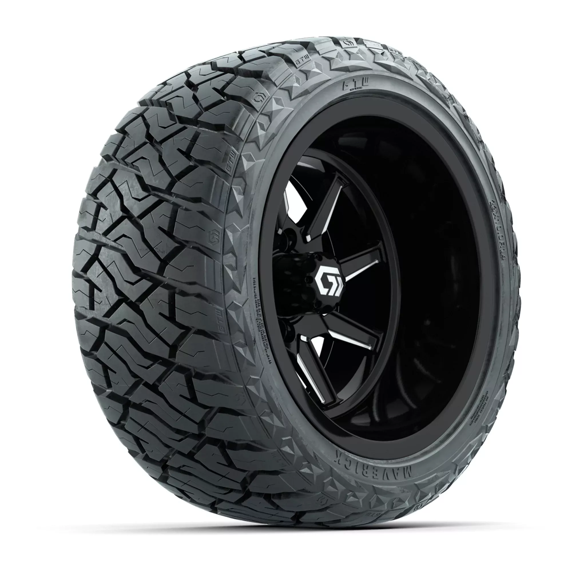GTW Reaper Black & Machined 14" Golf Cart Wheels & 23X10-R14 Maverick Steel Belted Radial A/T Tires – Set of 4
