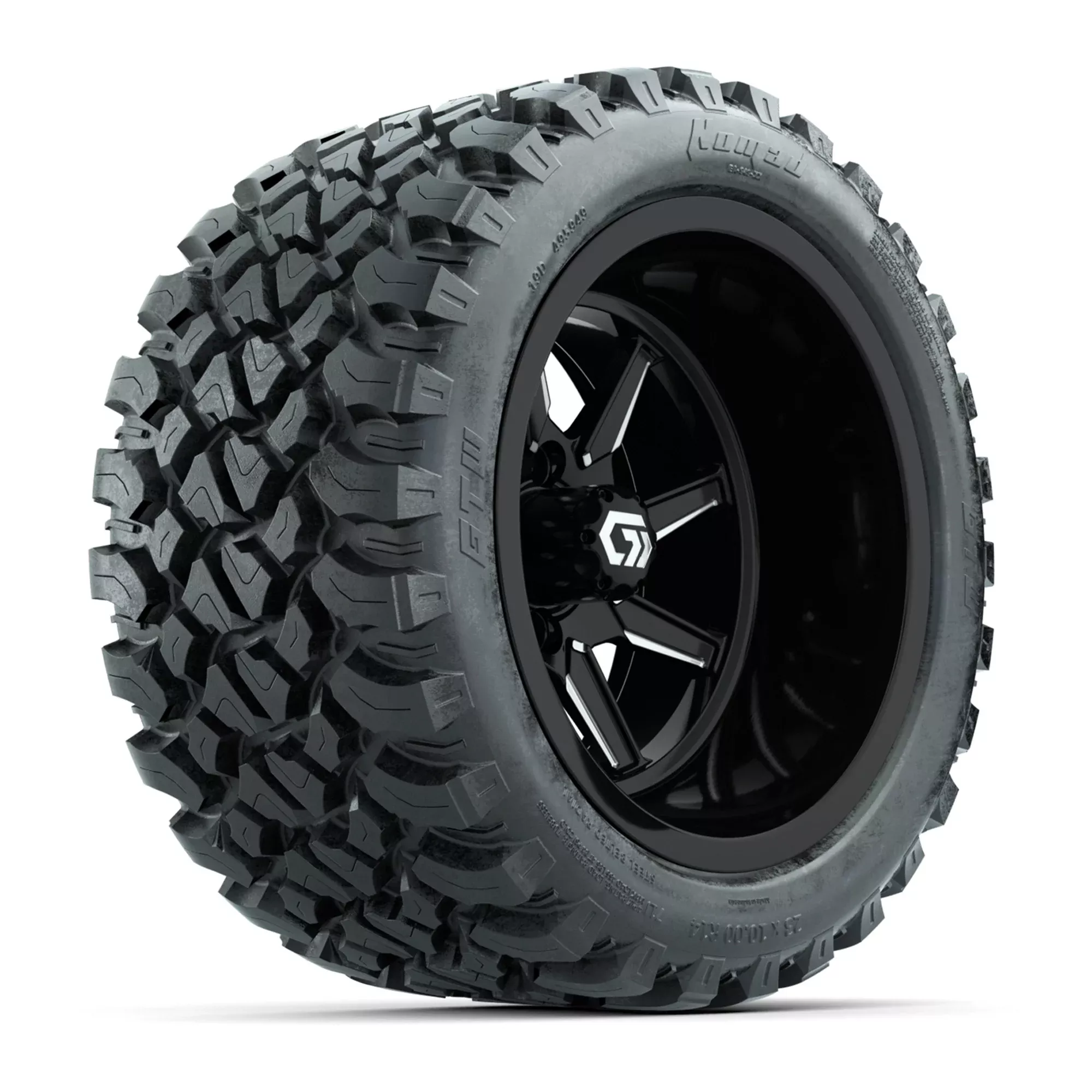 GTW Reaper Black & Machined 14" Golf Cart Wheels & 23X10-R14 Nomad Steel Belted Radial A/T Tires – Set of 4