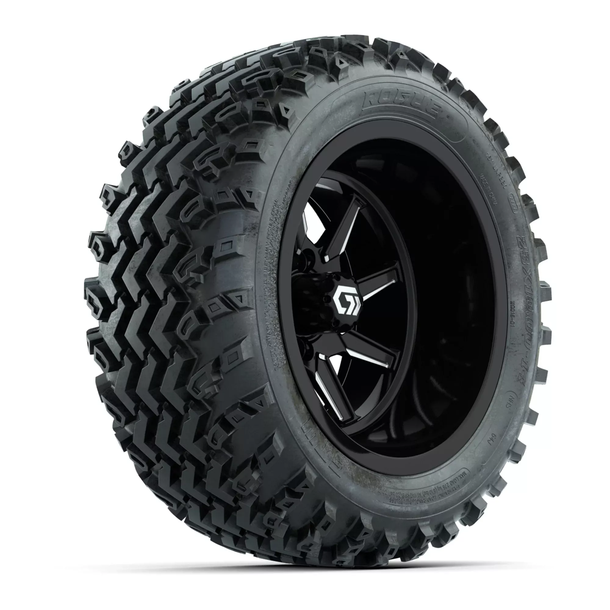 GTW Reaper Black & Machined 14" Golf Cart Wheels & 23X10-R14 Rogue A/T Tires – Set of 4