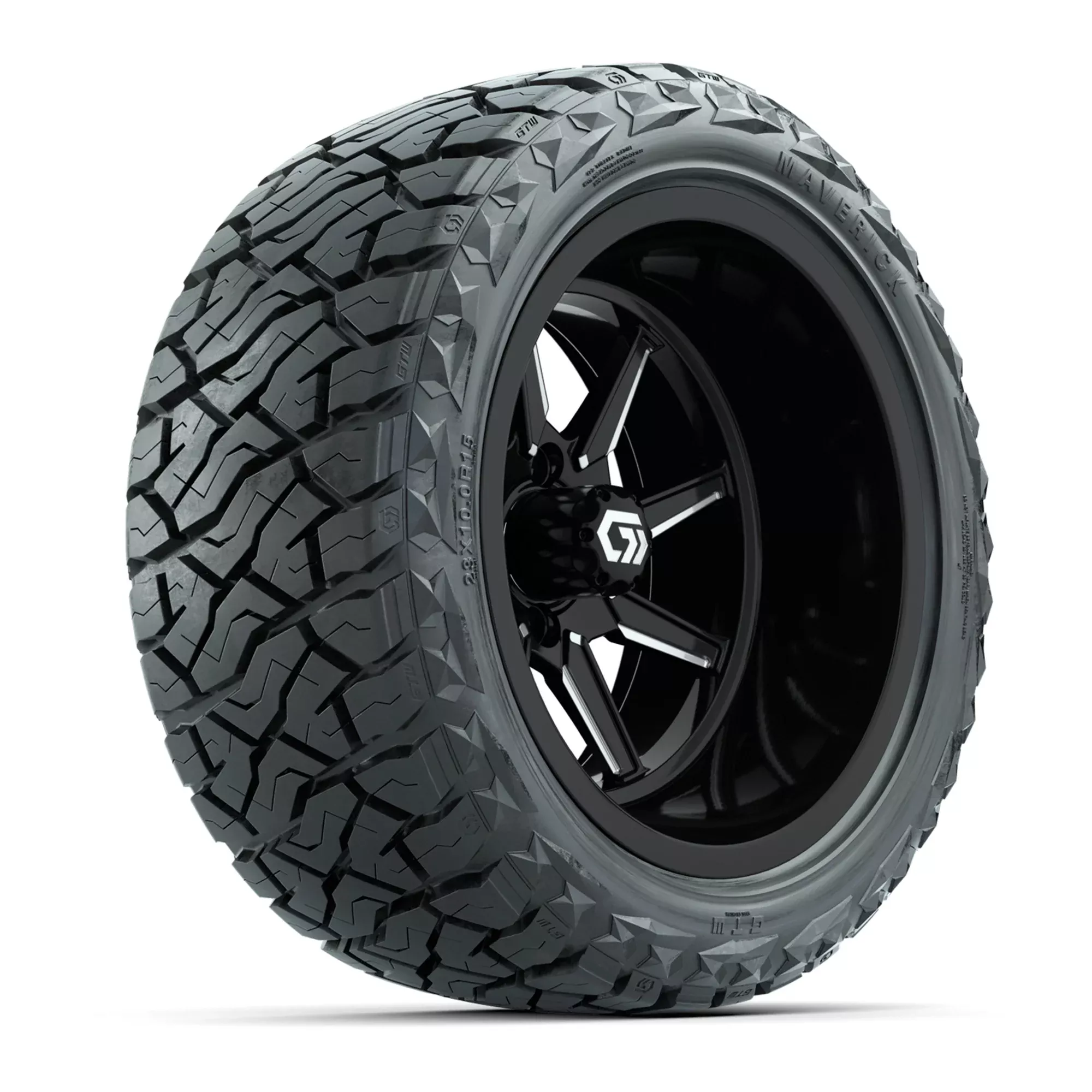 GTW Reaper Black/Machined 15" Deep Dish Wheels with 23X10-R15 Maverick Steel Belted Radial A/T Tires - Full Set Deep
