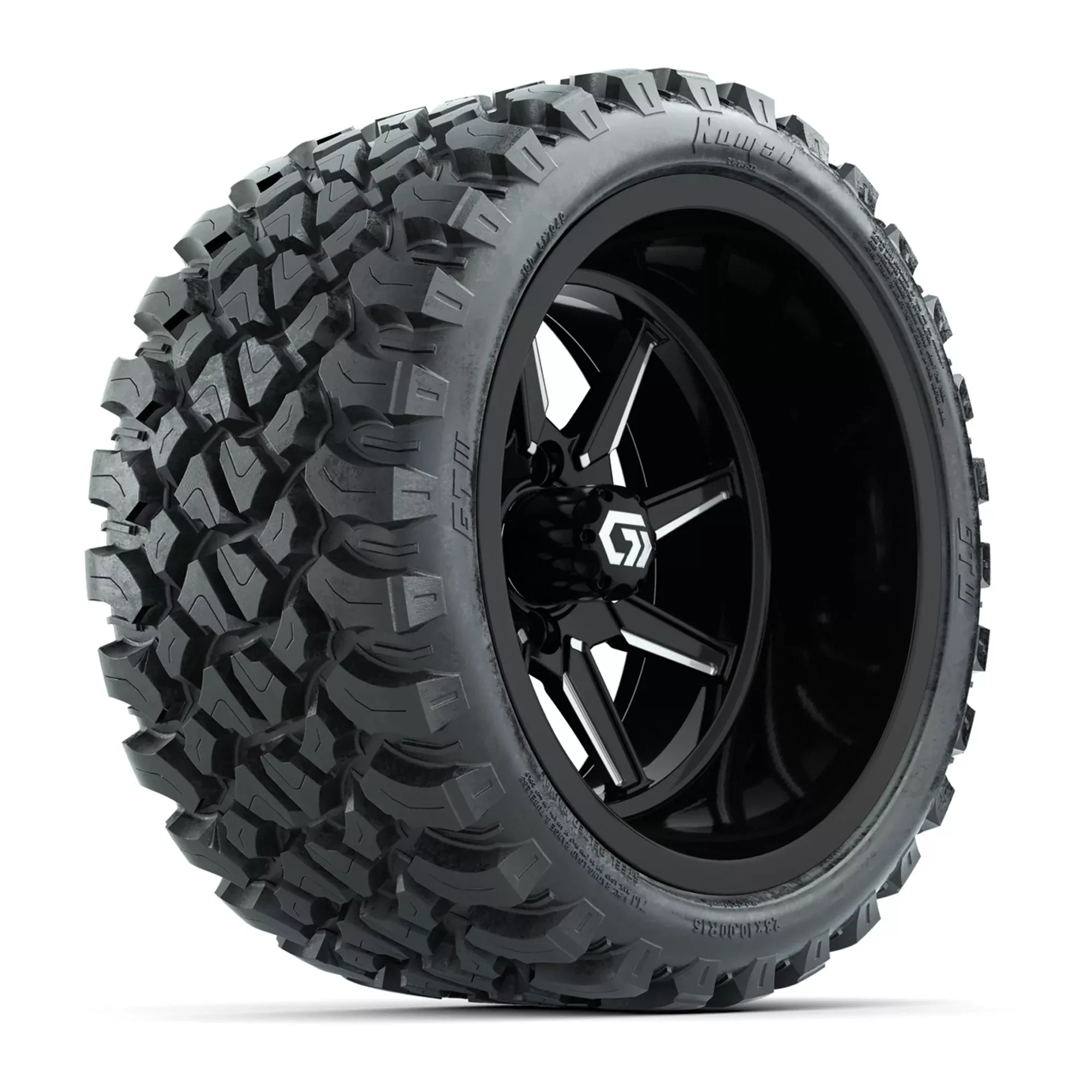 GTW Reaper Black/Machined 15" Wheels with 23X10-R15 Nomad Steel Belted Radial All-Terrain Tires - Full Set