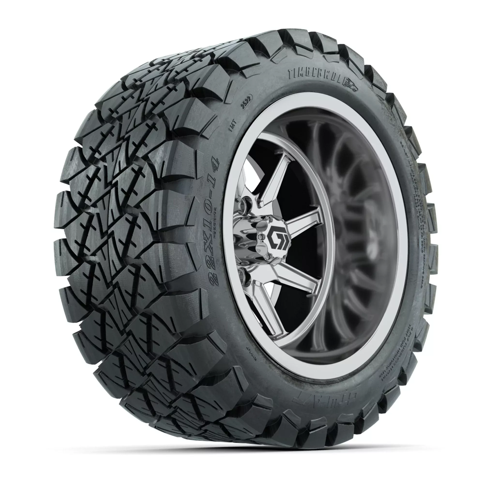 GTW Reaper Chrome 14" Golf Cart Wheels & 22X10-14 Timberwolf A/T Tires – Set of 4