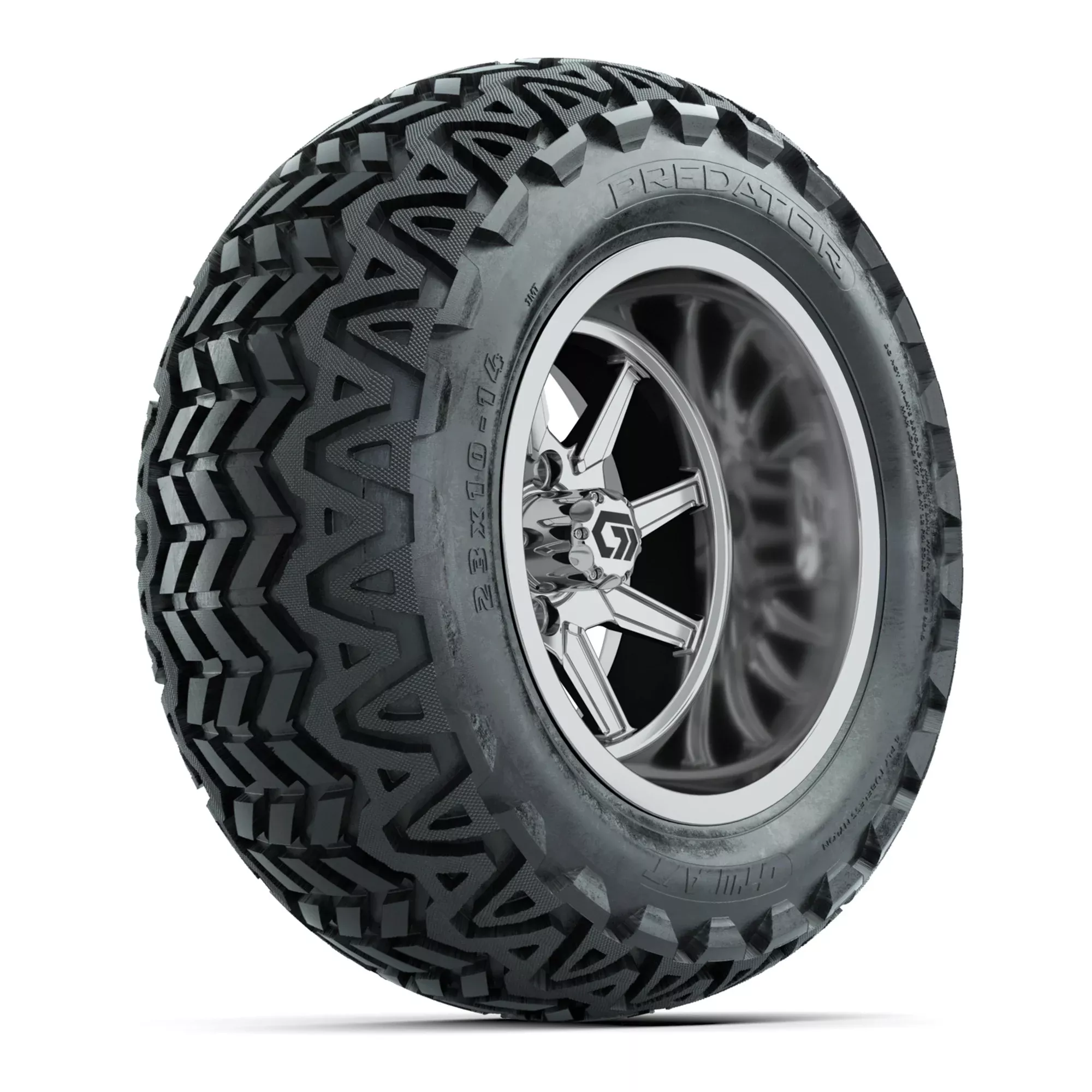 GTW Reaper Chrome 14" Golf Cart Wheels & 23X10-14 Predator A/T Tires – Set of 4