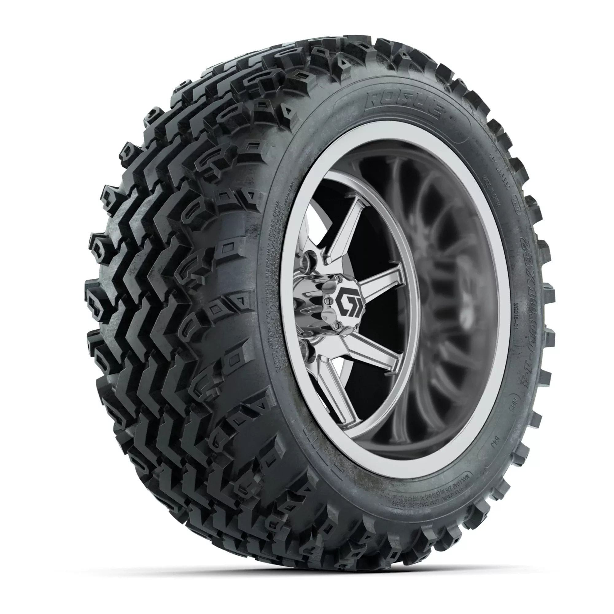 GTW Reaper Chrome 14" Golf Cart Wheels & 23X10-R14 Rogue A/T Tires – Set of 4