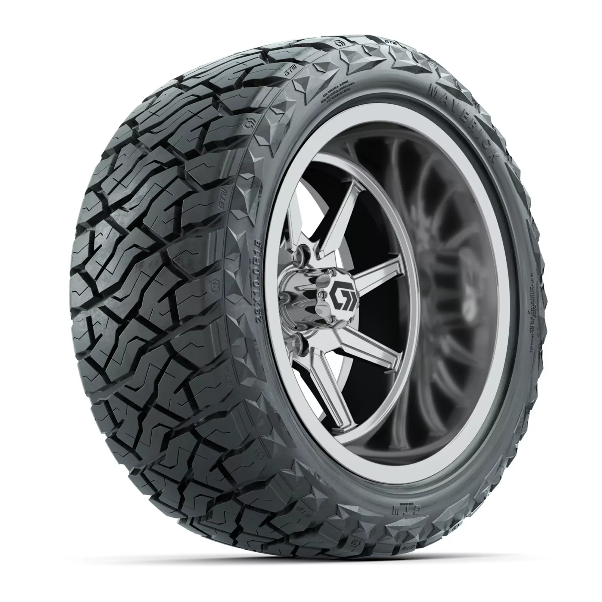 GTW Reaper Chrome 15" Wheels with 23X10-R15 Maverick Steel Belted Radial A/T Tires - Full Set