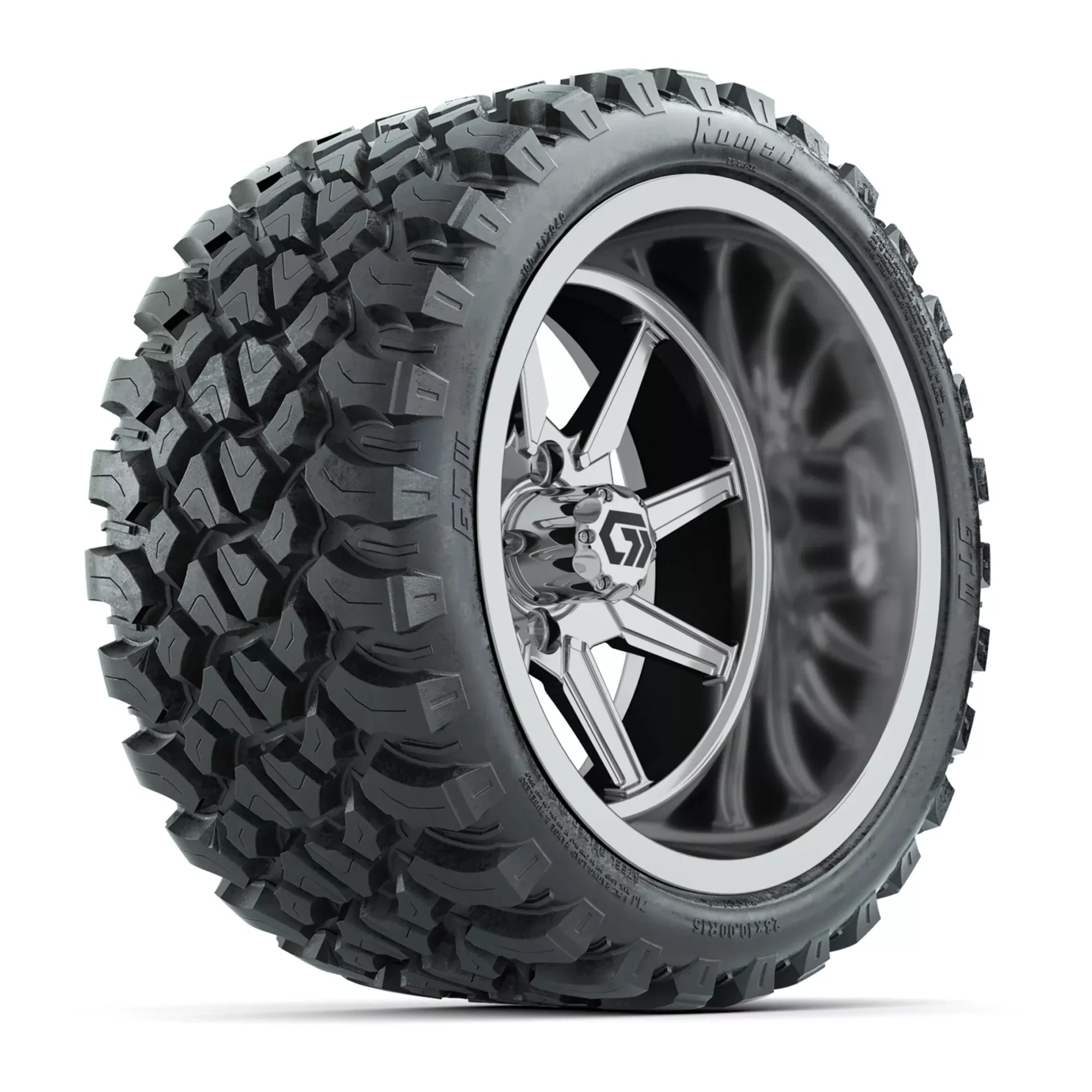 GTW Reaper Chrome 15" Wheels with 23X10-R15 Nomad Steel Belted Radial All-Terrain Tires - Full Set