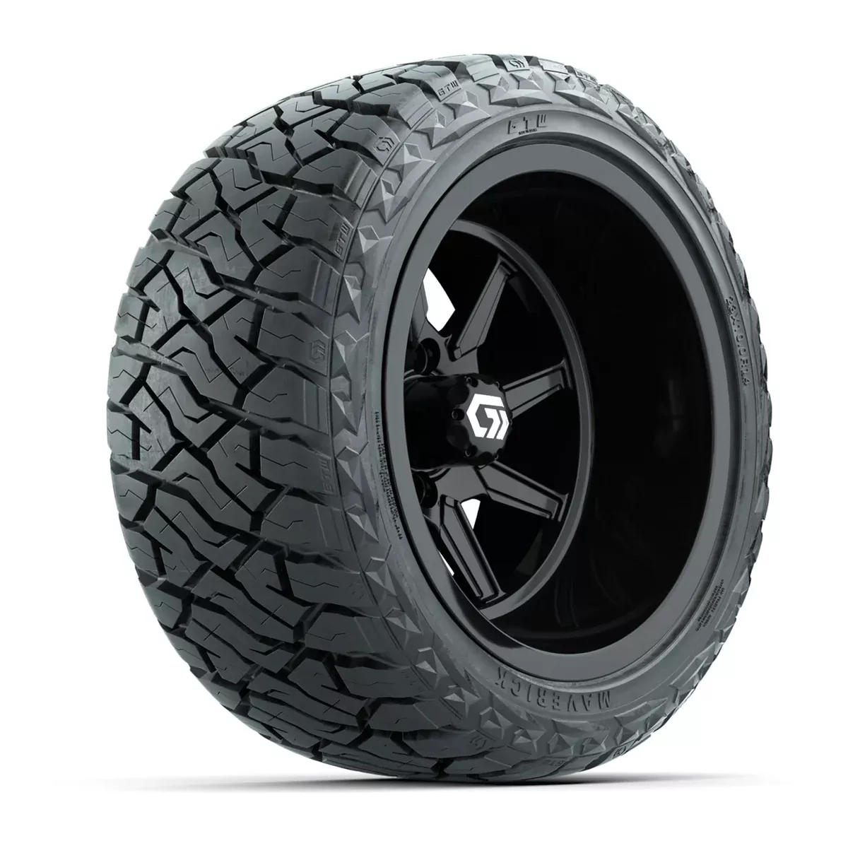 GTW Reaper Gloss Black 14" Golf Cart Wheels & 23X10-R14 Maverick Steel Belted Radial A/T Tires – Set of 4