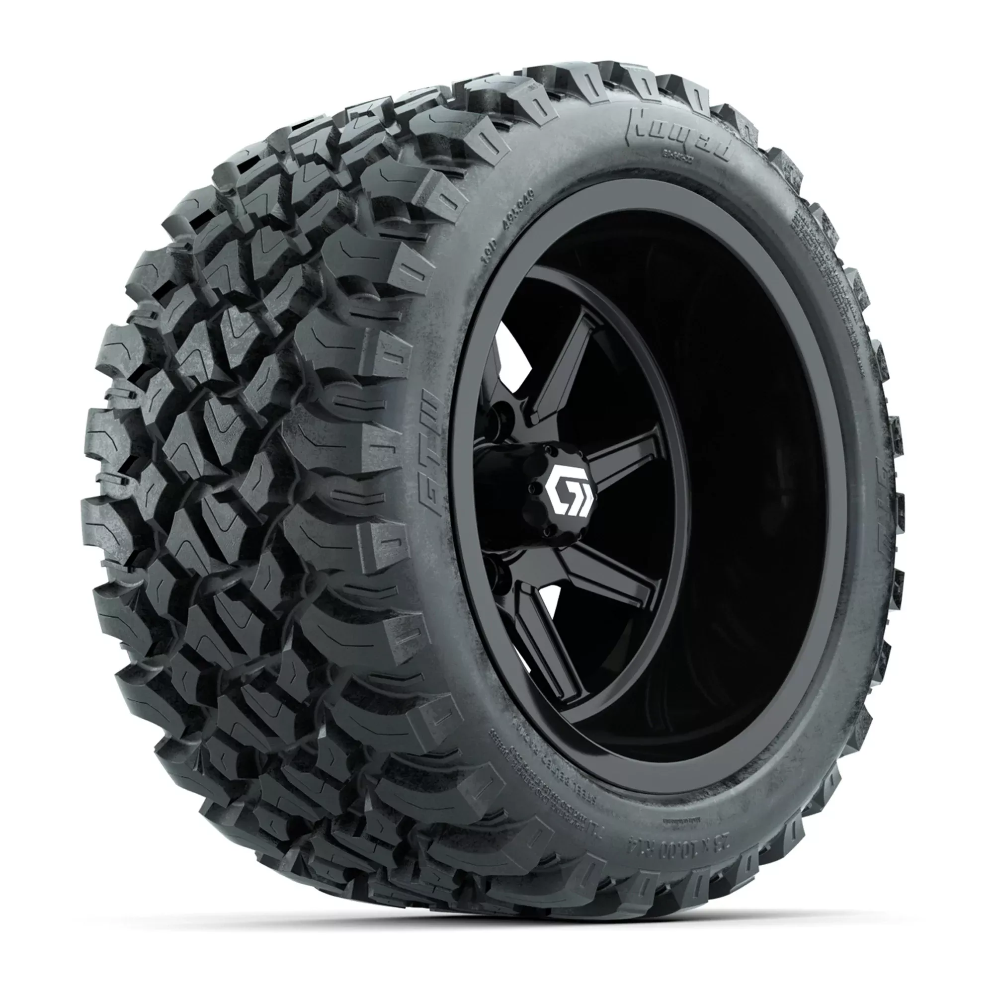 GTW Reaper Gloss Black 14" Golf Cart Wheels & 23X10-R14 Nomad Steel Belted Radial A/T Tires – Set of 4