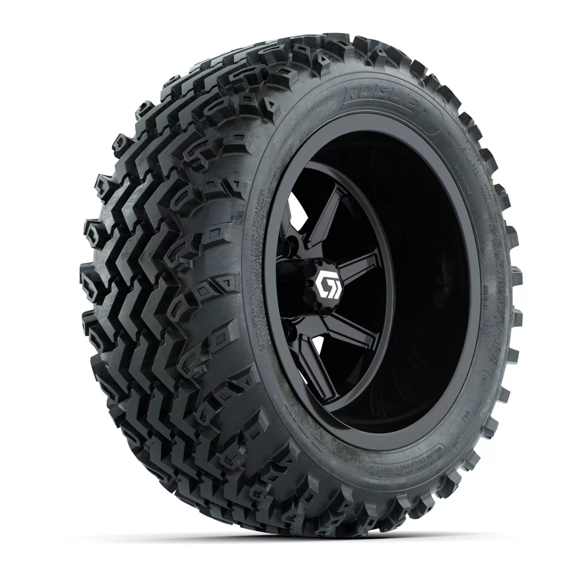 GTW Reaper Gloss Black 14" Golf Cart Wheels & 23X10-R14 Rogue A/T Tires – Set of 4