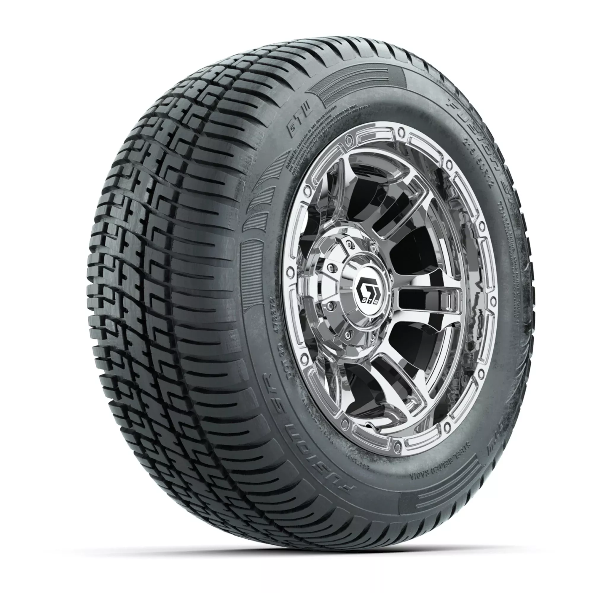 GTW Shogun Chrome 12 in Wheels with 215/50-R12 Fusion S/R Steel Belt Radial Tires Full Set
