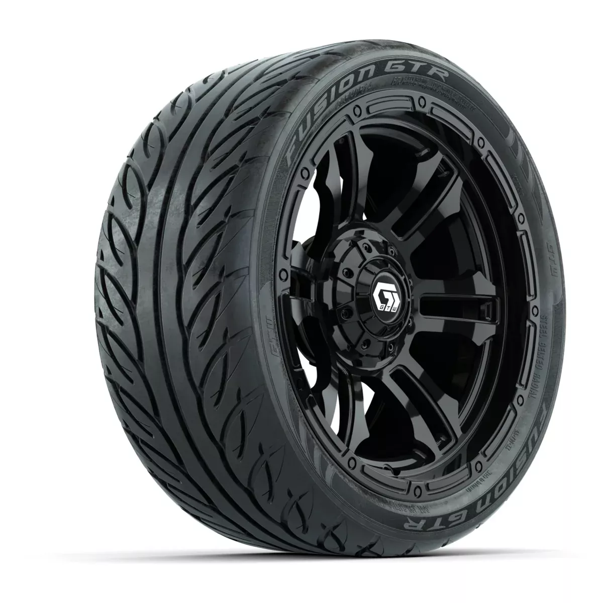 GTW Shogun Gloss Black 14 in Wheels with 205/40-R14 Fusion GTR Steel Belted Street Tires Full Set