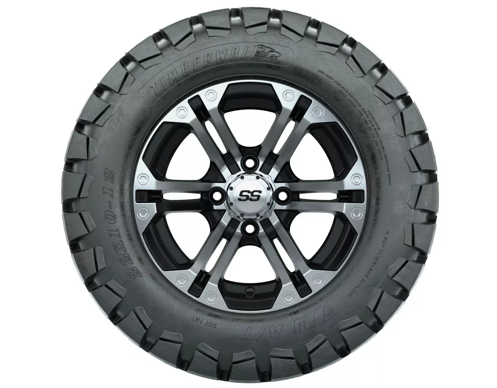 GTW Specter 12" Black/Machined Golf Cart Wheels & 22" Timberwolf Trail Tires – Set of 4