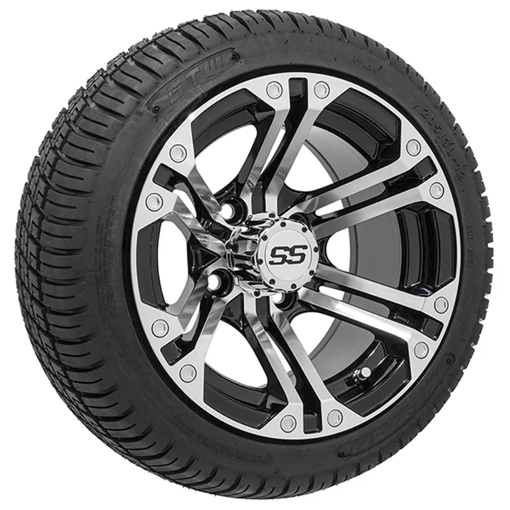GTW Specter 12" Black & Machined Wheels with 18" Fusion DOT Street Tires — Set of 4