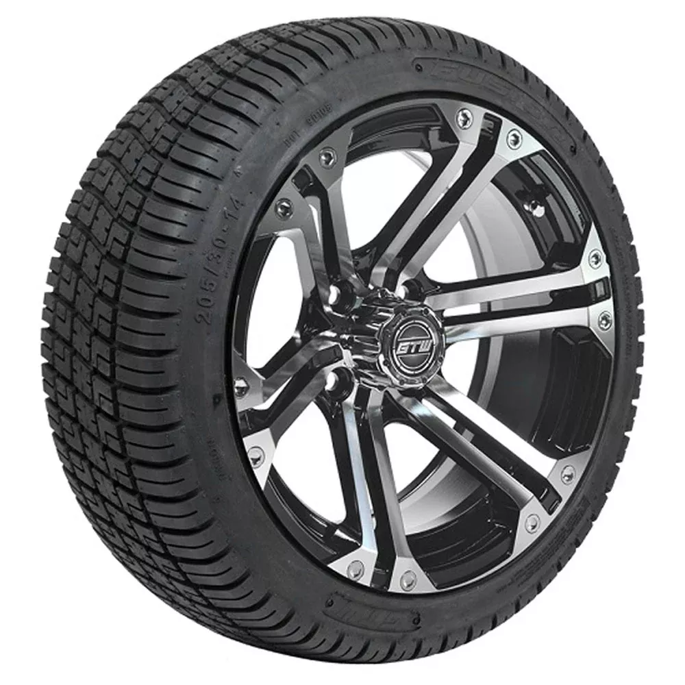 GTW Specter 14" Black & Machined Wheels with 18" Fusion DOT Street Tires — Set of 4