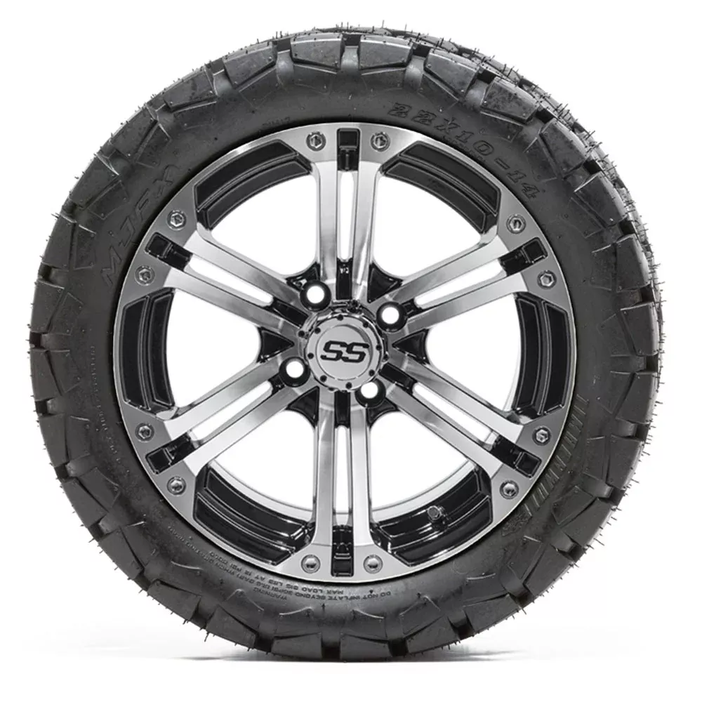 GTW Specter 14" Black & Machined Wheels with 22" Timberwolf A/T Tires — Set of 4