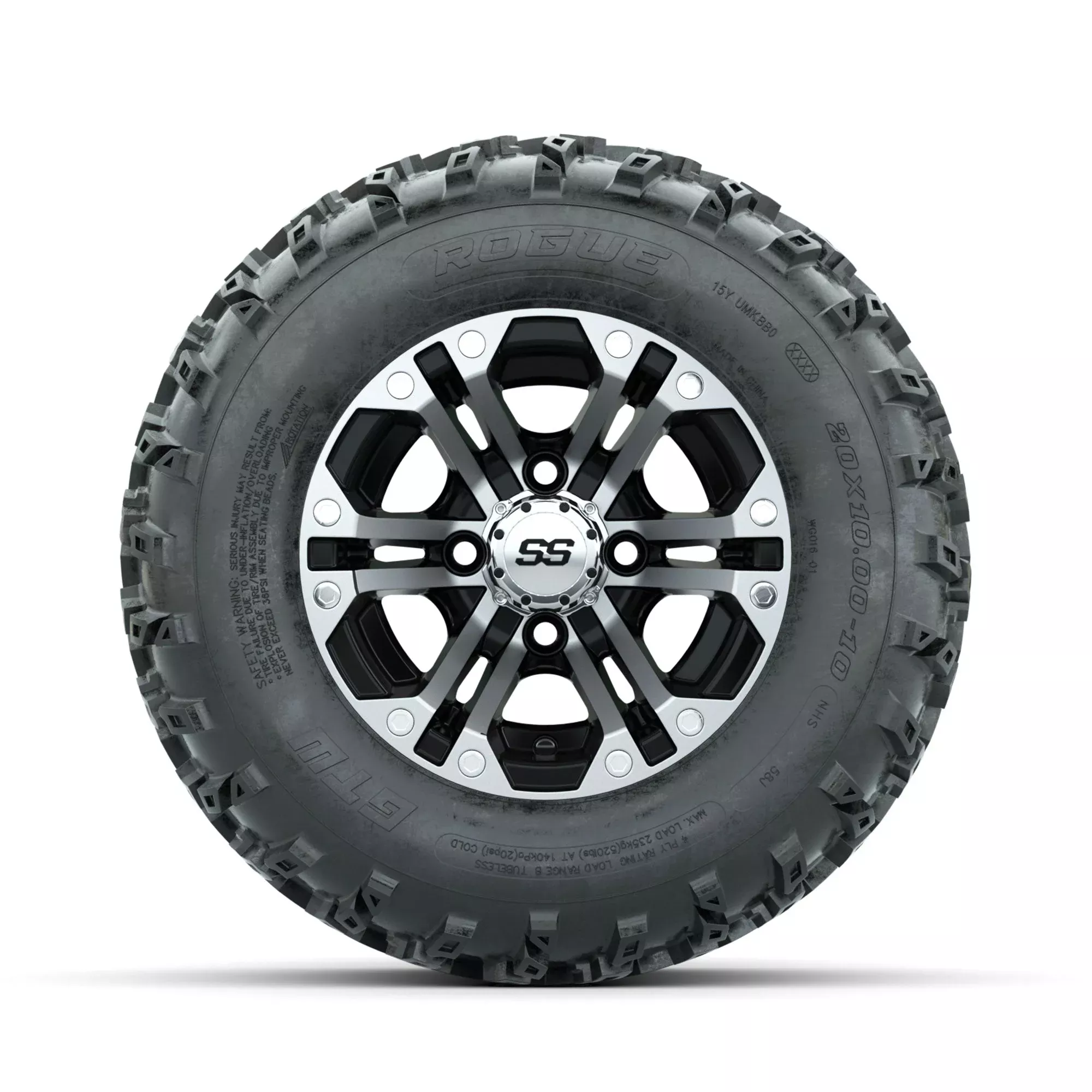 GTW Specter Machined/Black 10 in Wheels with 20x10.00-10 Rogue All Terrain Tires Full Set