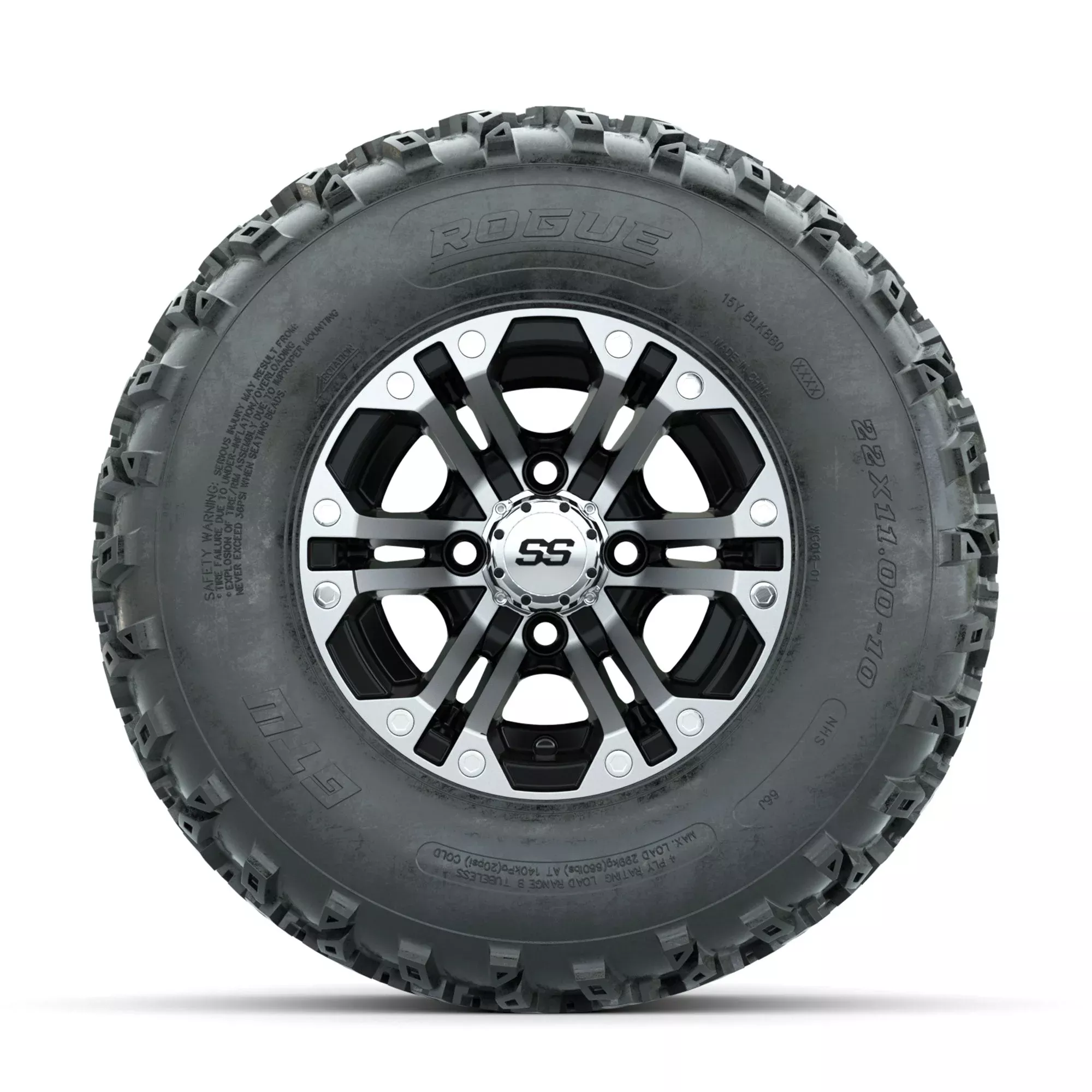 GTW Specter Machined/Black 10 in Wheels with 22x11.00-10 Rogue All Terrain Tires Full Set